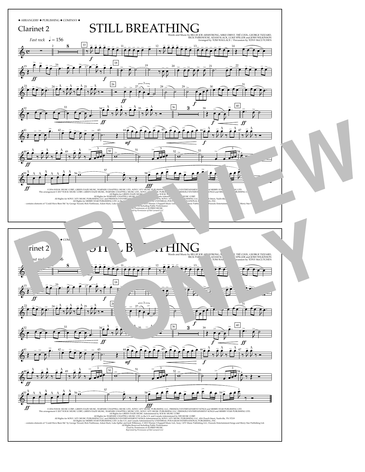 Download Tom Wallace Still Breathing - Clarinet 2 Sheet Music and learn how to play Marching Band PDF digital score in minutes