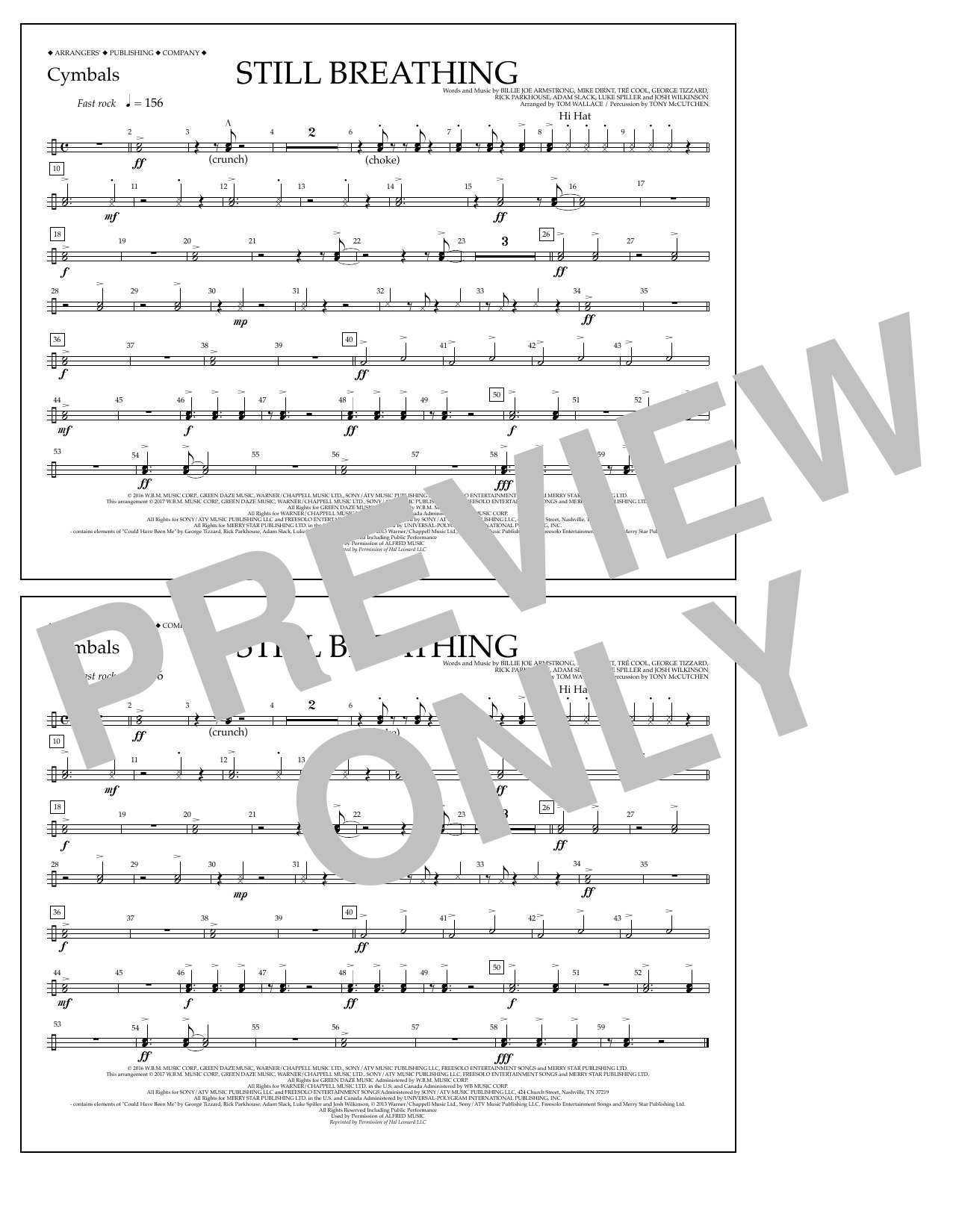 Download Tom Wallace Still Breathing - Cymbals Sheet Music and learn how to play Marching Band PDF digital score in minutes