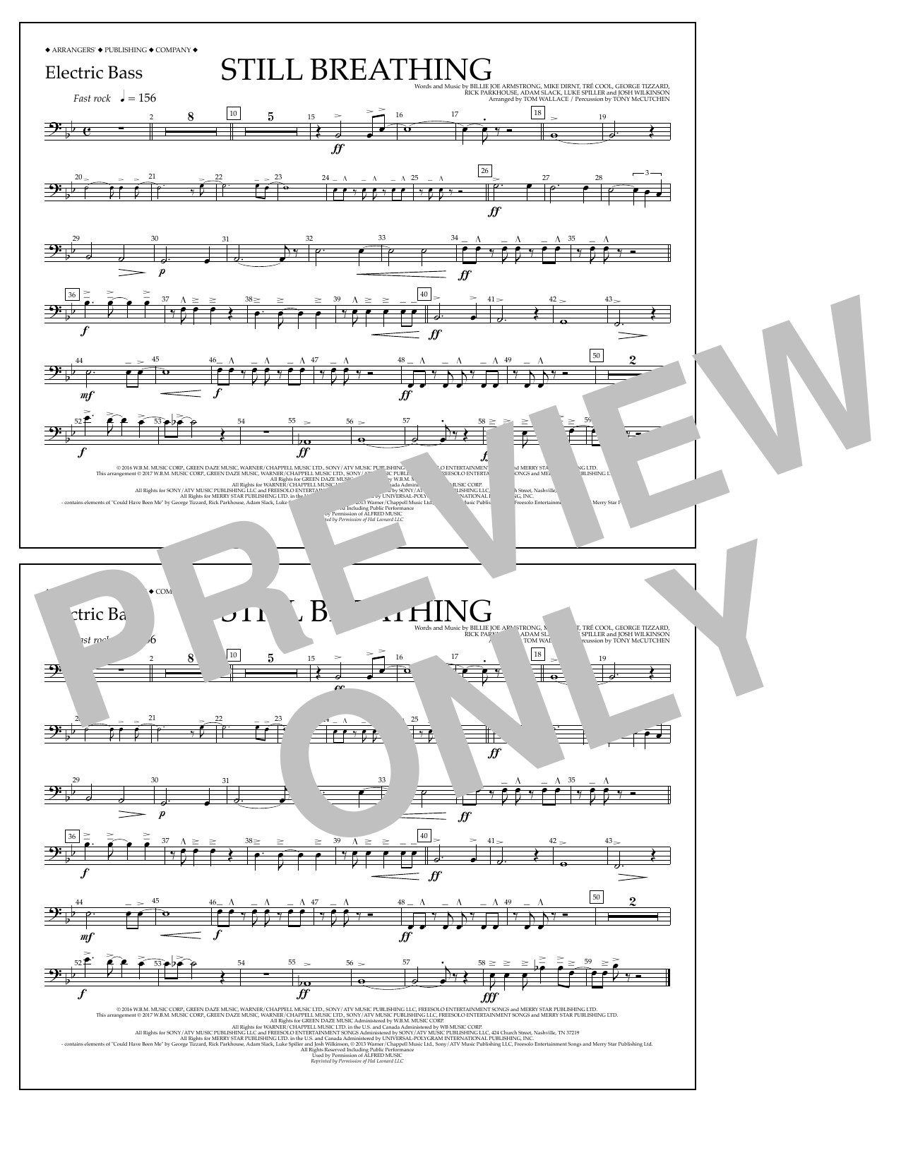 Download Tom Wallace Still Breathing - Electric Bass Sheet Music and learn how to play Marching Band PDF digital score in minutes