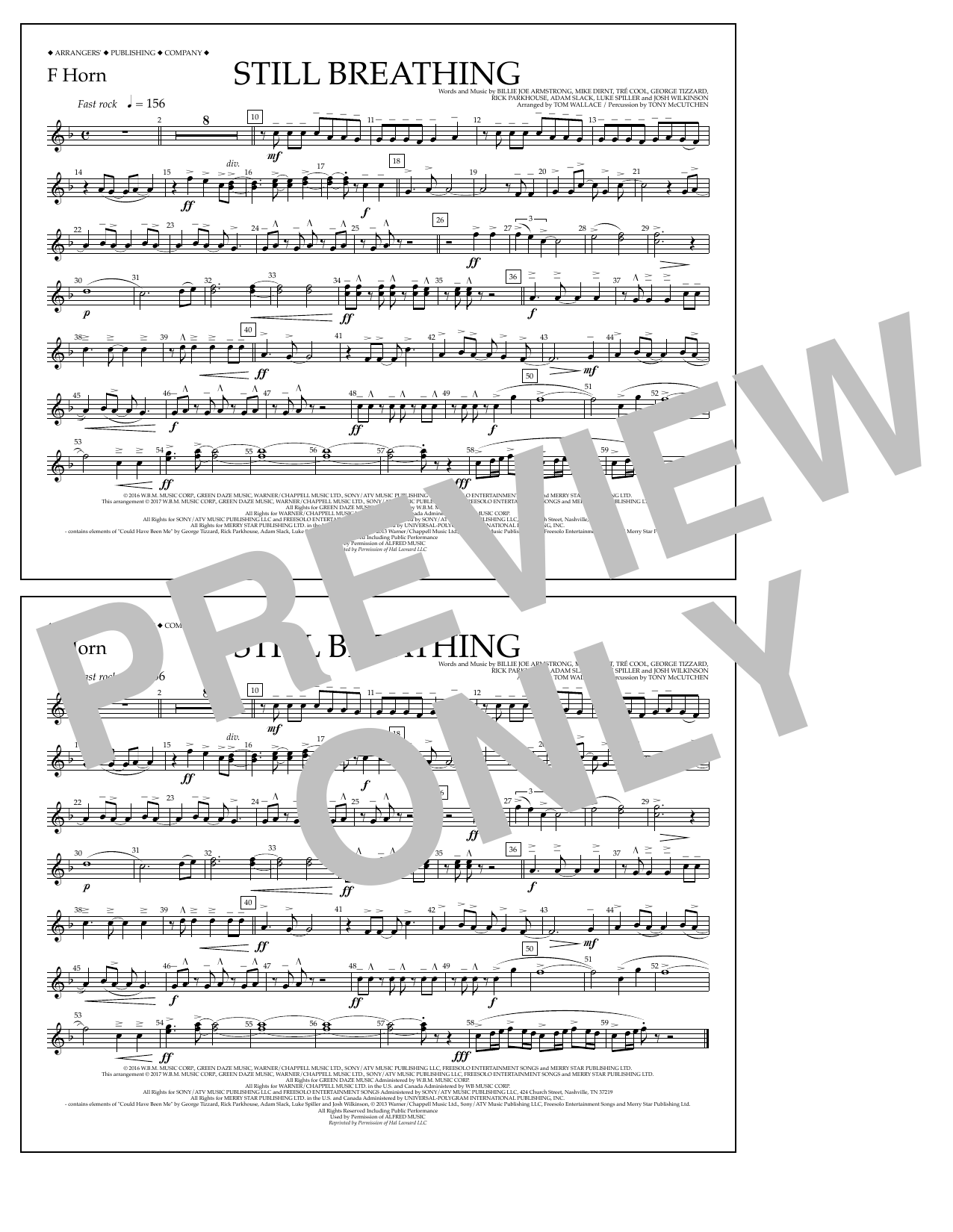 Download Tom Wallace Still Breathing - F Horn Sheet Music and learn how to play Marching Band PDF digital score in minutes