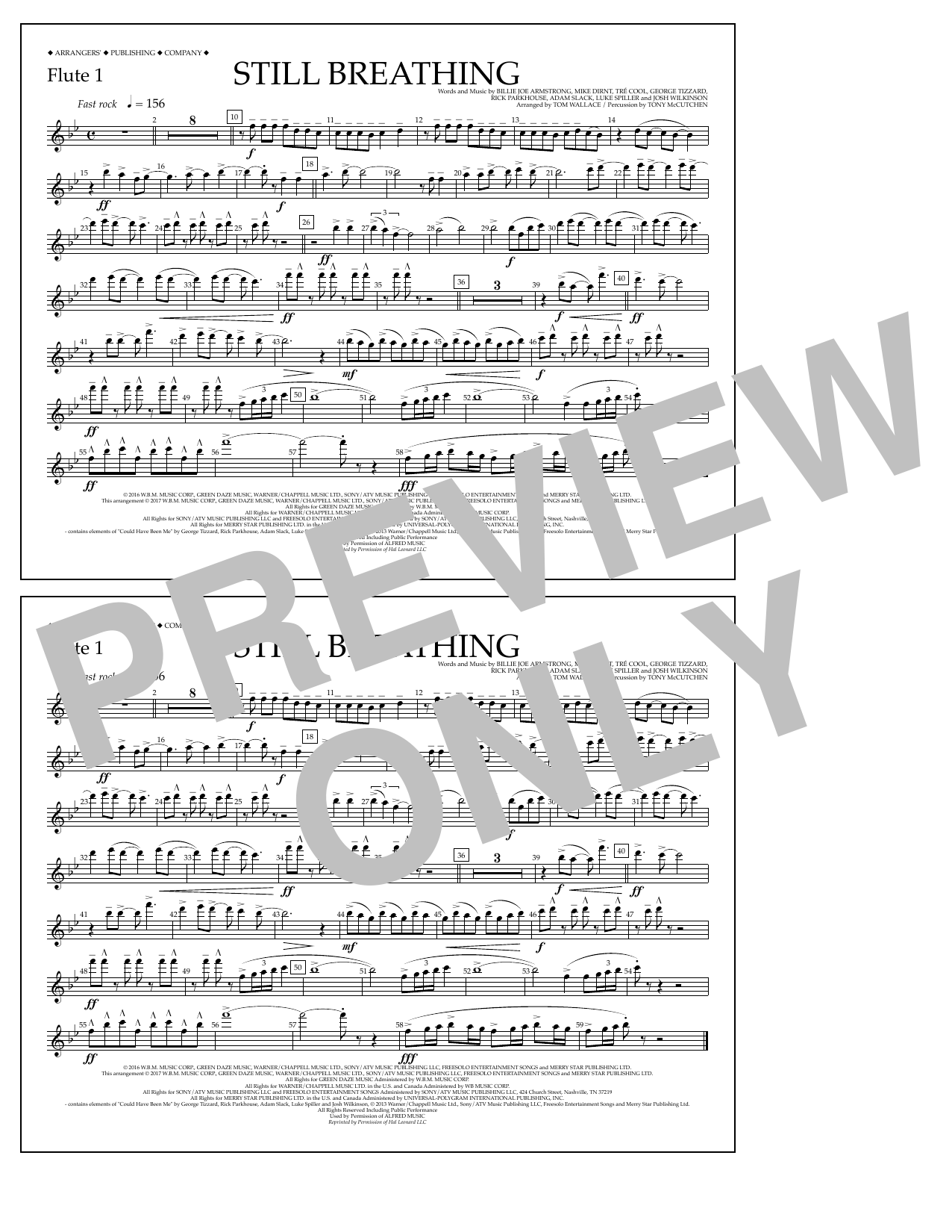 Download Tom Wallace Still Breathing - Flute 1 Sheet Music and learn how to play Marching Band PDF digital score in minutes