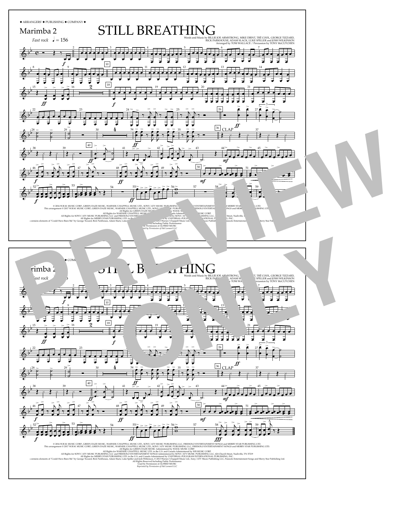 Download Tom Wallace Still Breathing - Marimba 2 Sheet Music and learn how to play Marching Band PDF digital score in minutes