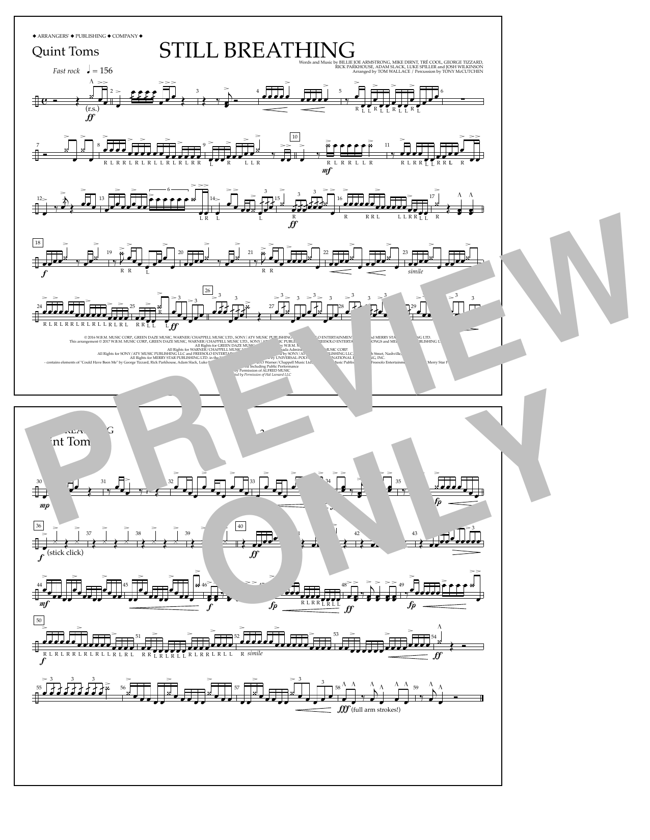 Download Tom Wallace Still Breathing - Quint-Toms Sheet Music and learn how to play Marching Band PDF digital score in minutes