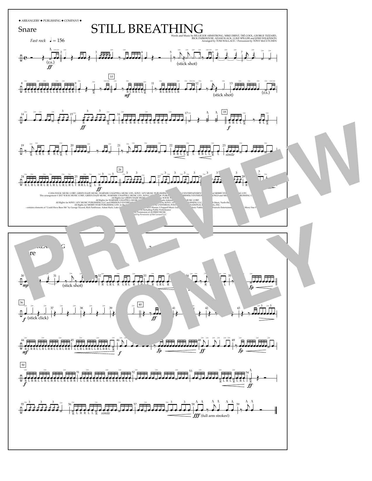 Download Tom Wallace Still Breathing - Snare Sheet Music and learn how to play Marching Band PDF digital score in minutes