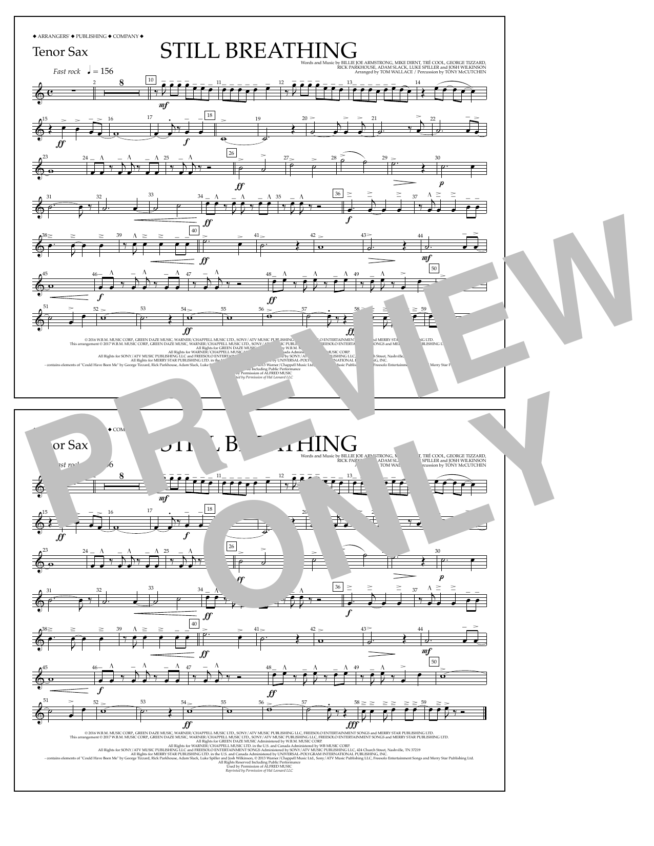 Download Tom Wallace Still Breathing - Tenor Sax Sheet Music and learn how to play Marching Band PDF digital score in minutes
