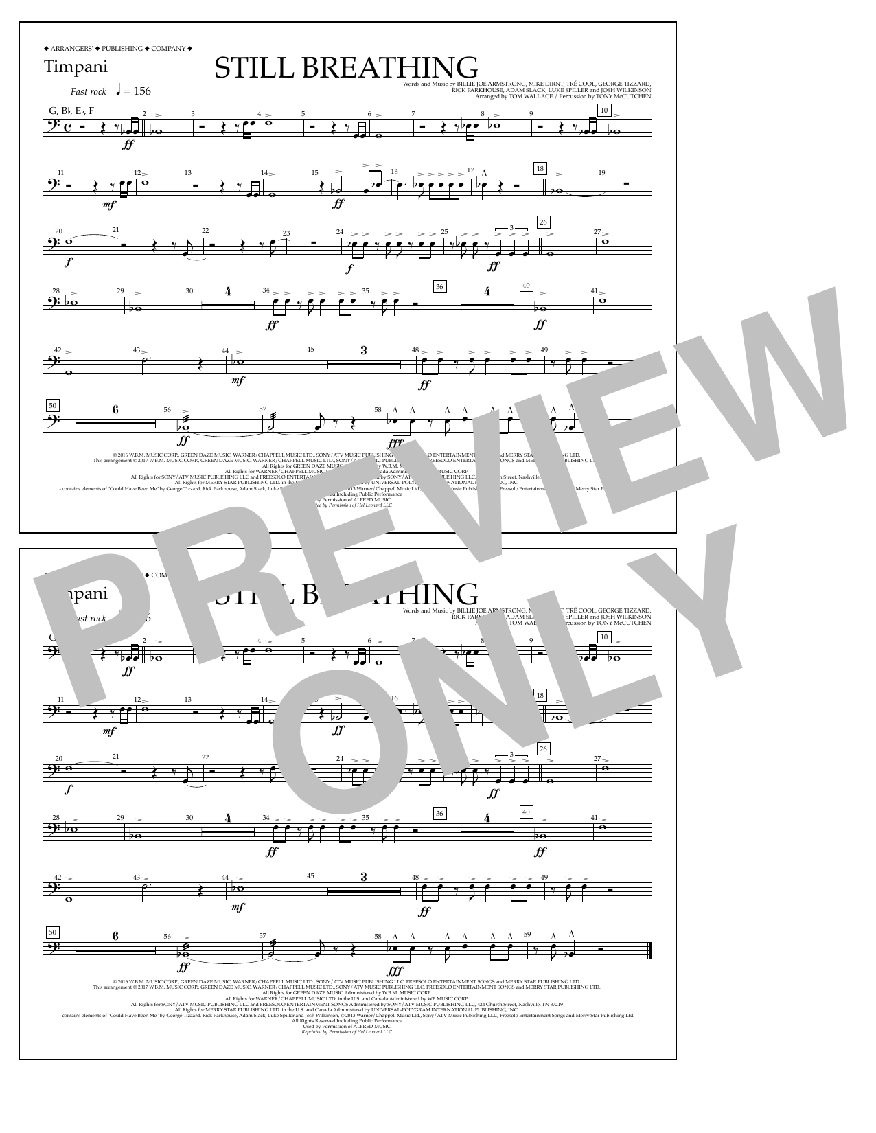 Download Tom Wallace Still Breathing - Timpani Sheet Music and learn how to play Marching Band PDF digital score in minutes