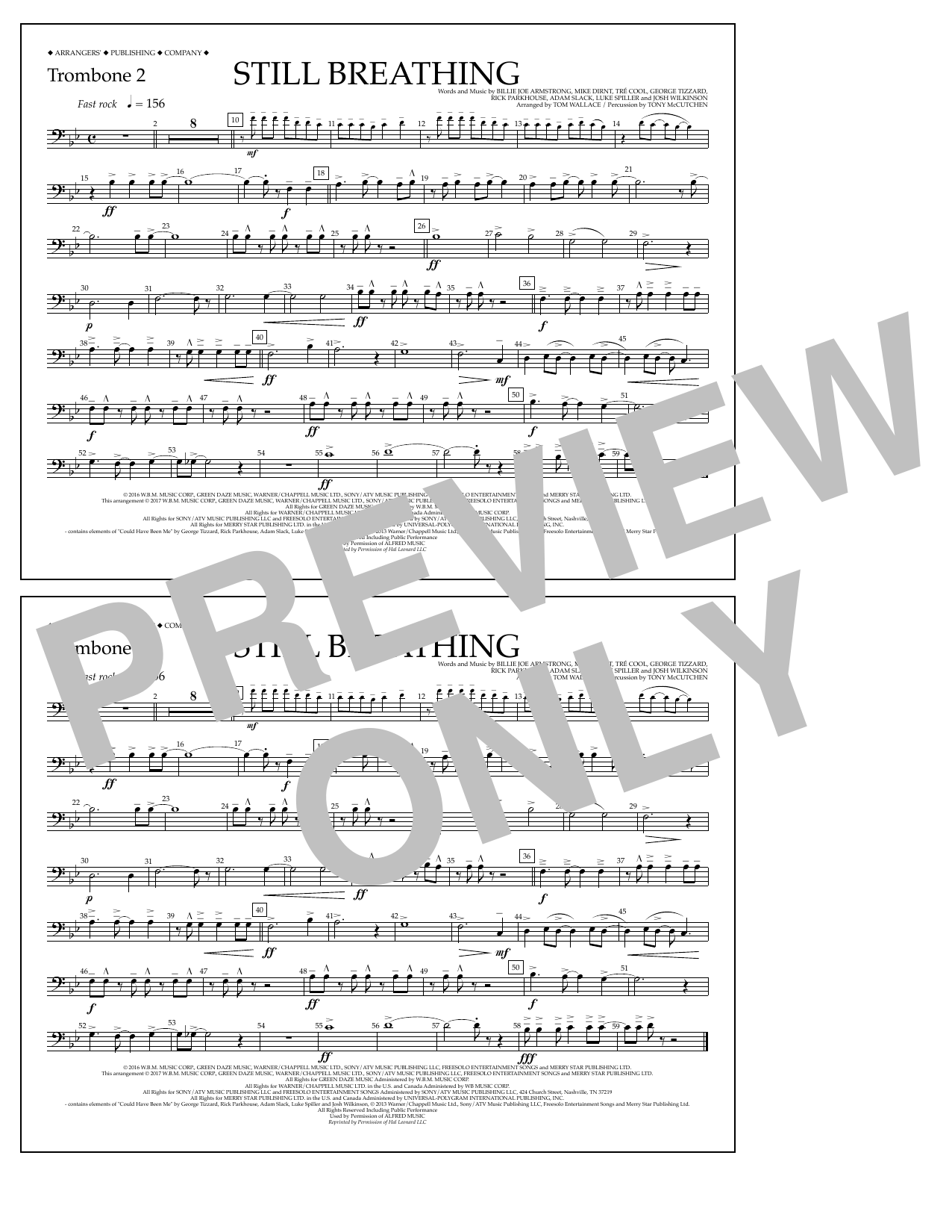 Download Tom Wallace Still Breathing - Trombone 2 Sheet Music and learn how to play Marching Band PDF digital score in minutes