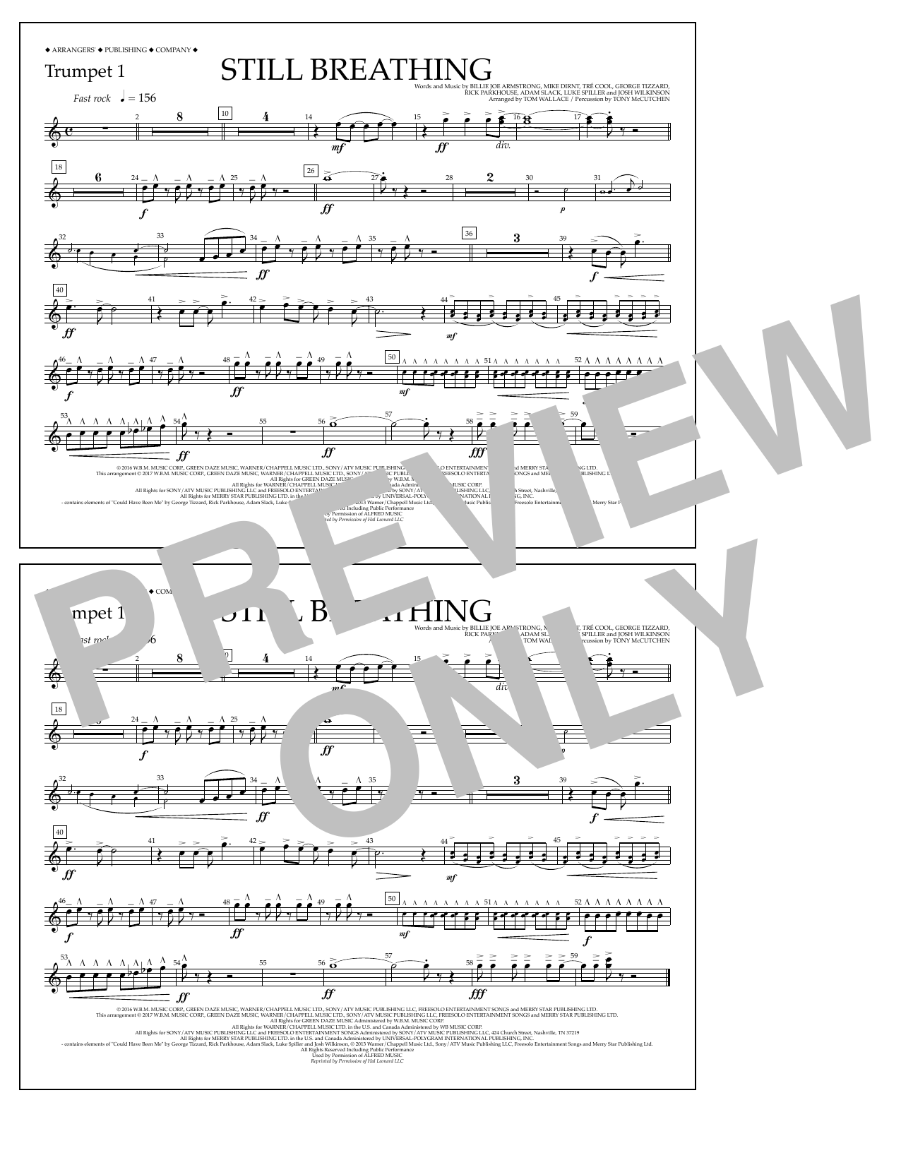 Download Tom Wallace Still Breathing - Trumpet 1 Sheet Music and learn how to play Marching Band PDF digital score in minutes