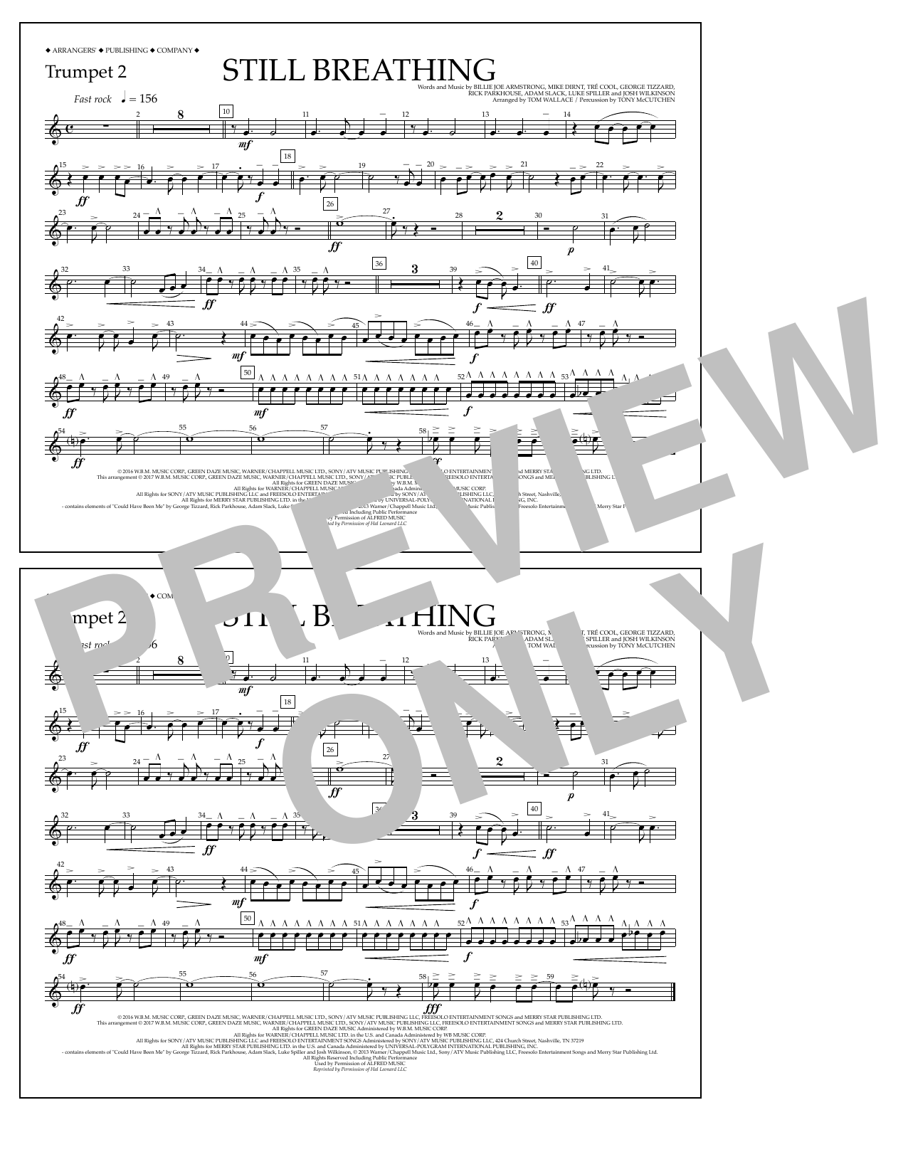 Download Tom Wallace Still Breathing - Trumpet 2 Sheet Music and learn how to play Marching Band PDF digital score in minutes