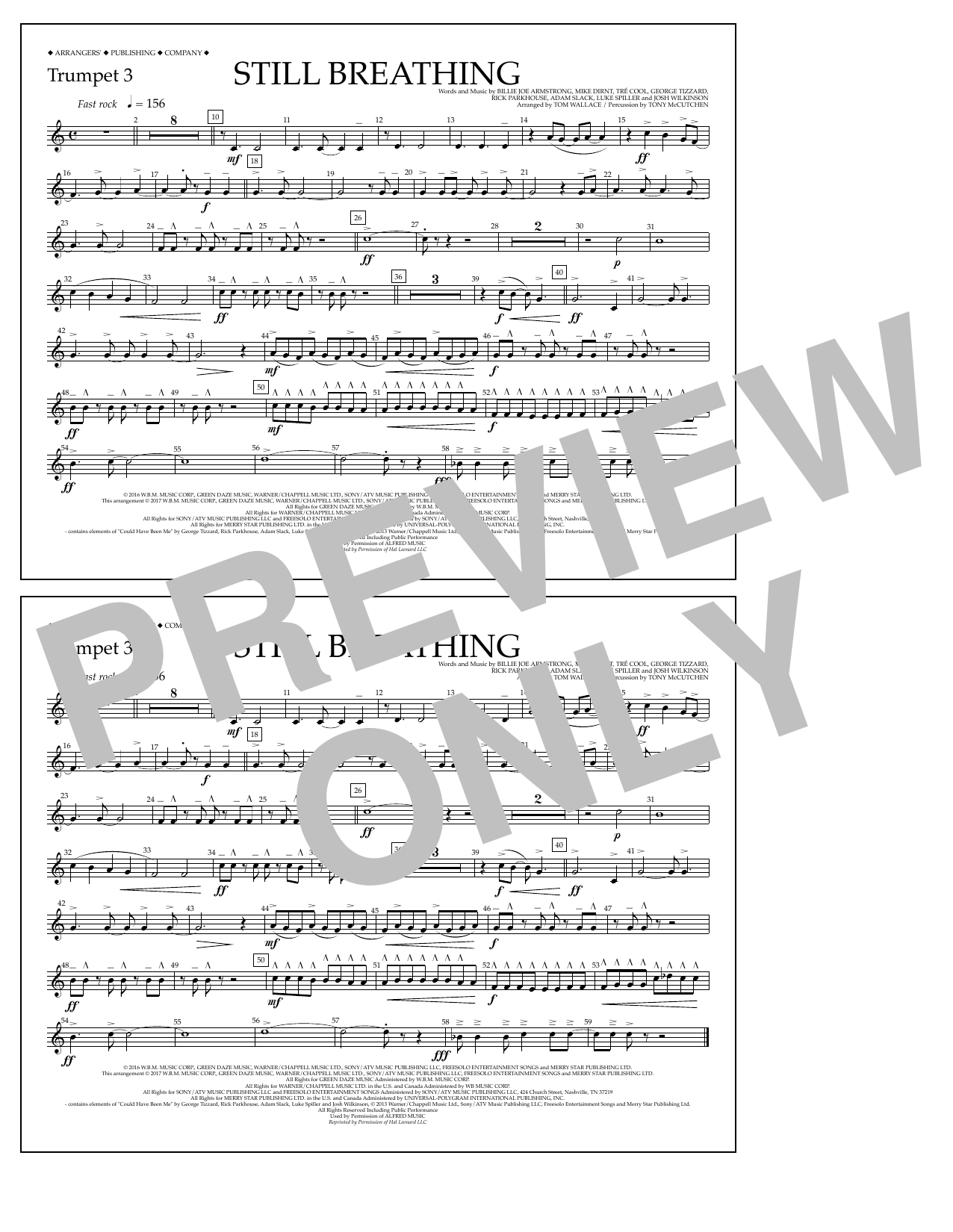 Download Tom Wallace Still Breathing - Trumpet 3 Sheet Music and learn how to play Marching Band PDF digital score in minutes