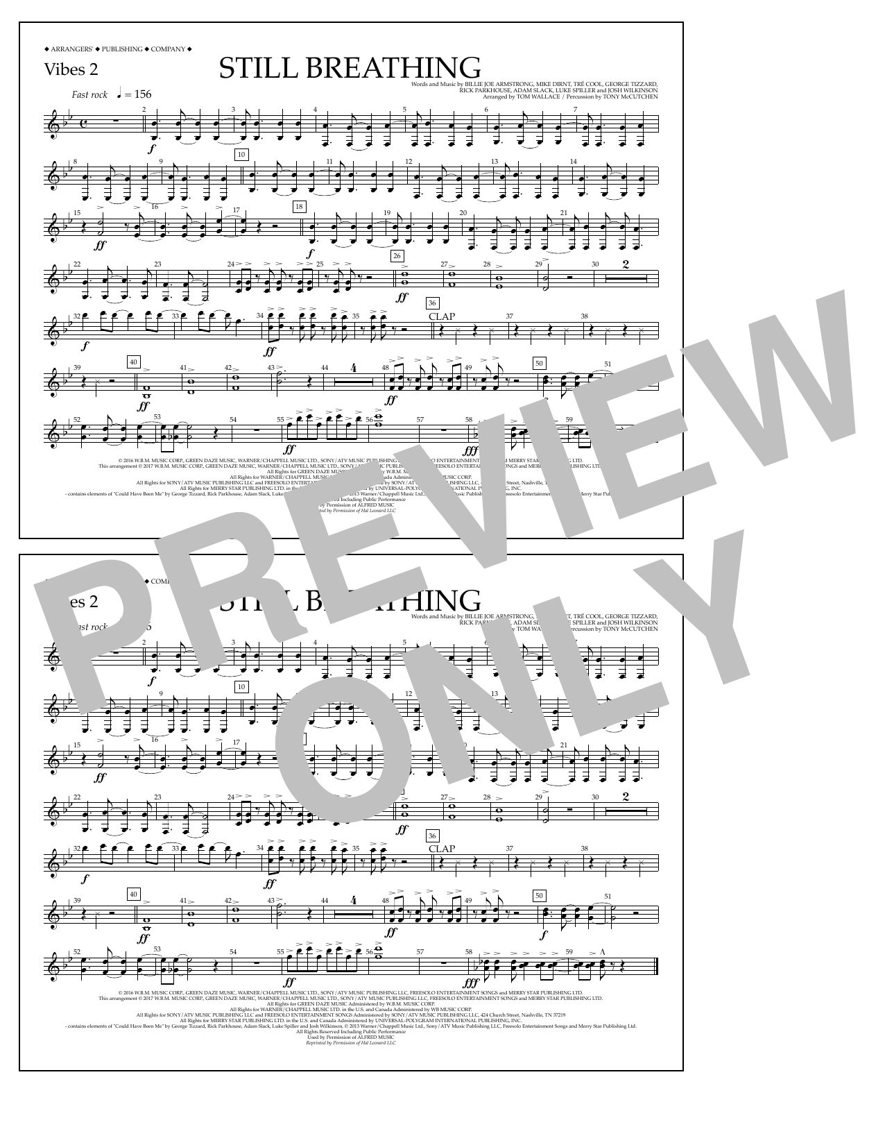 Download Tom Wallace Still Breathing - Vibes 2 Sheet Music and learn how to play Marching Band PDF digital score in minutes