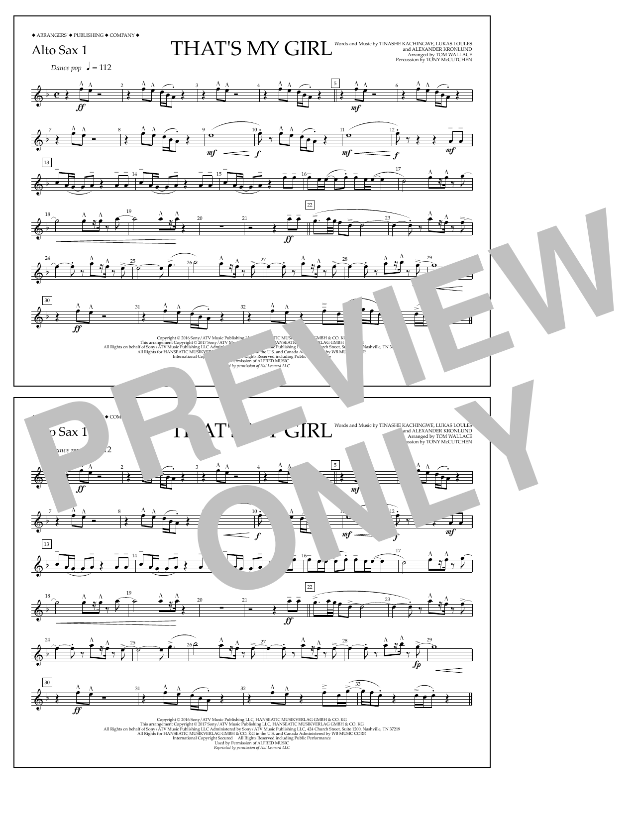 Download Tom Wallace That's My Girl - Alto Sax 1 Sheet Music and learn how to play Marching Band PDF digital score in minutes
