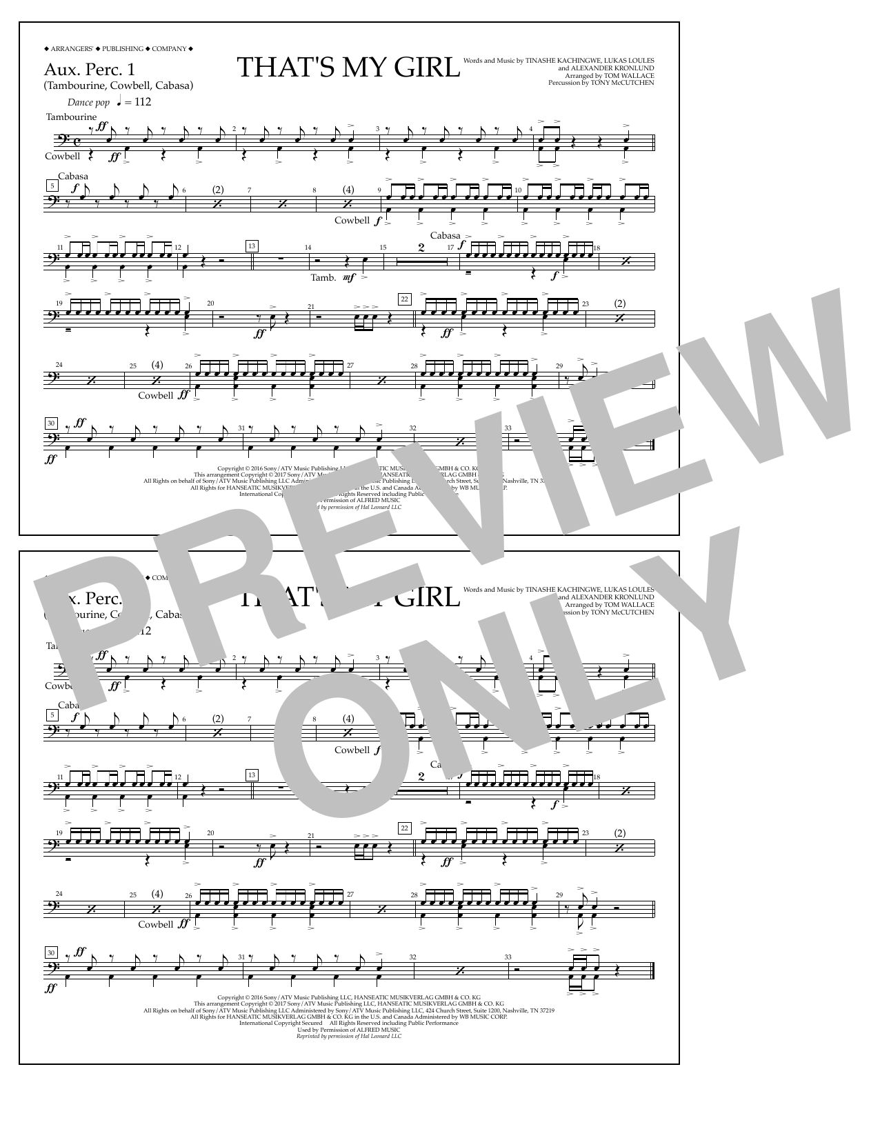 Download Tom Wallace That's My Girl - Aux. Perc. 1 Sheet Music and learn how to play Marching Band PDF digital score in minutes