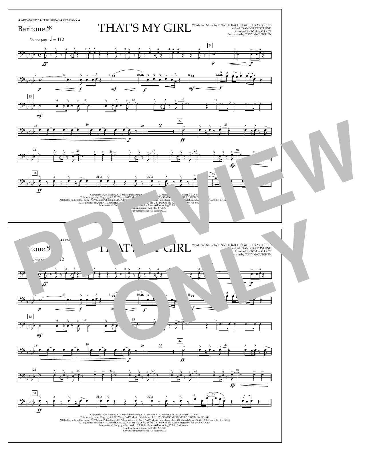 Download Tom Wallace That's My Girl - Baritone B.C. Sheet Music and learn how to play Marching Band PDF digital score in minutes