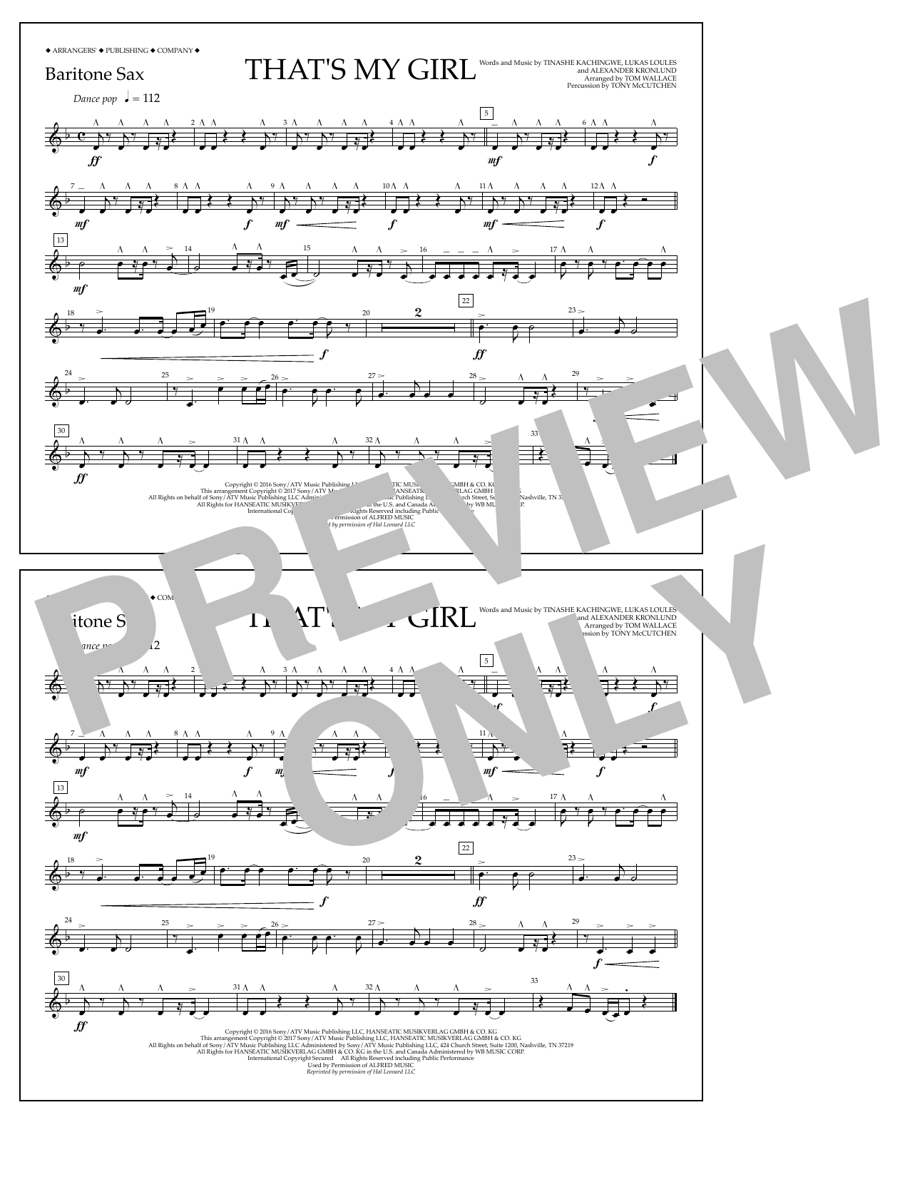 Download Tom Wallace That's My Girl - Baritone Sax Sheet Music and learn how to play Marching Band PDF digital score in minutes