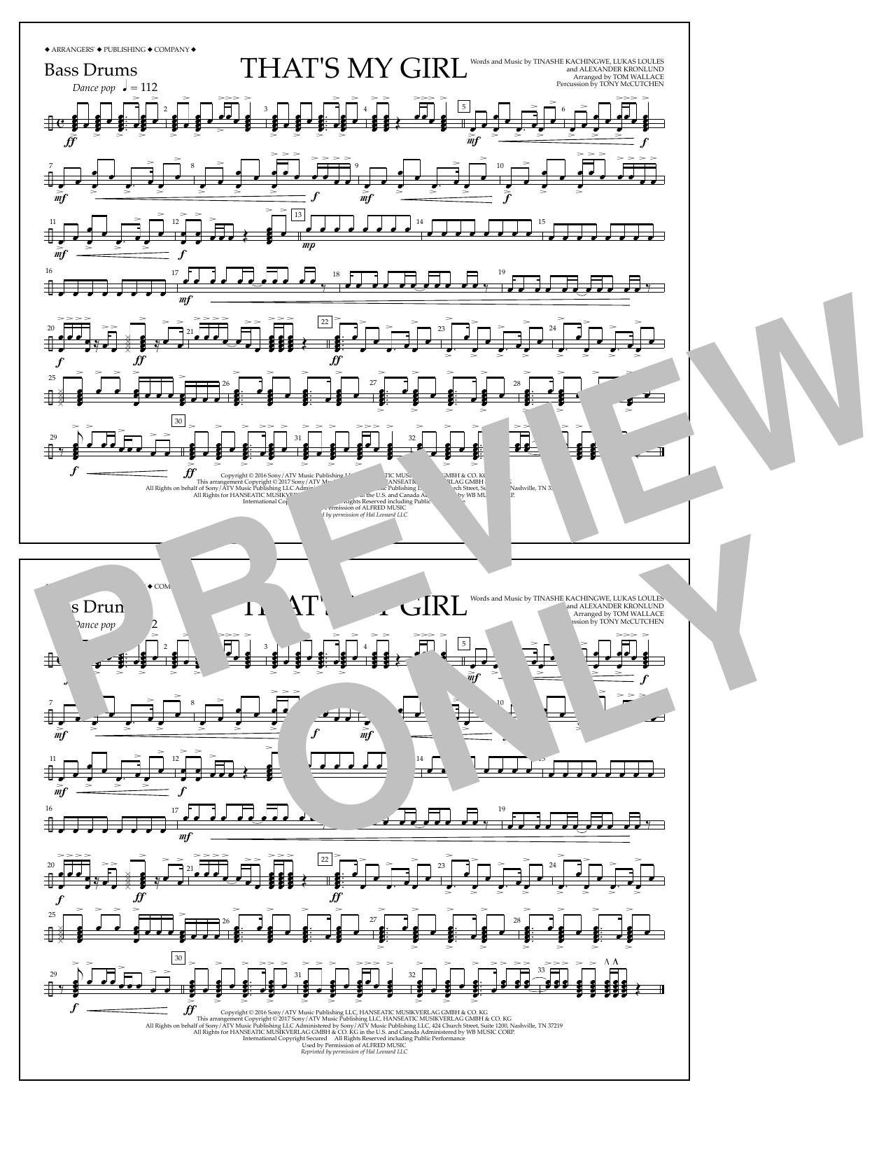 Download Tom Wallace That's My Girl - Bass Drums Sheet Music and learn how to play Marching Band PDF digital score in minutes