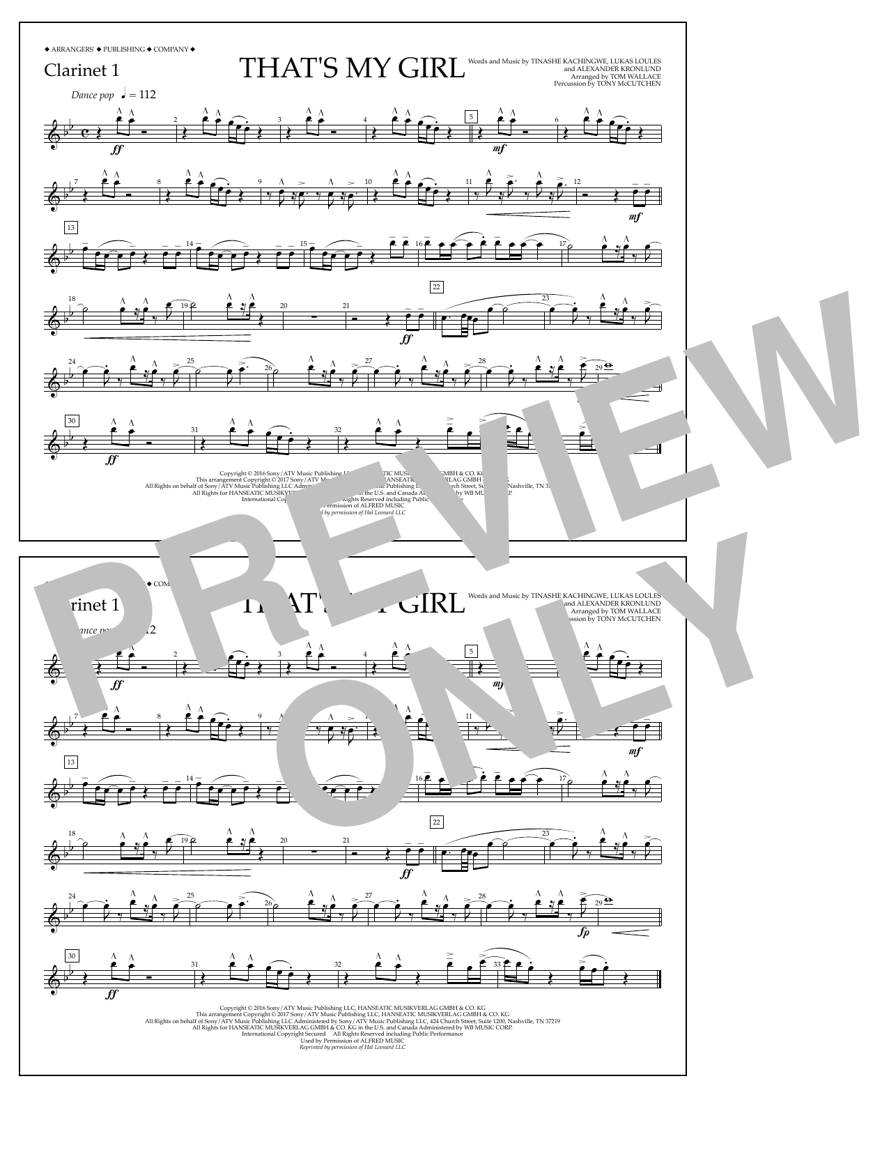 Download Tom Wallace That's My Girl - Clarinet 1 Sheet Music and learn how to play Marching Band PDF digital score in minutes