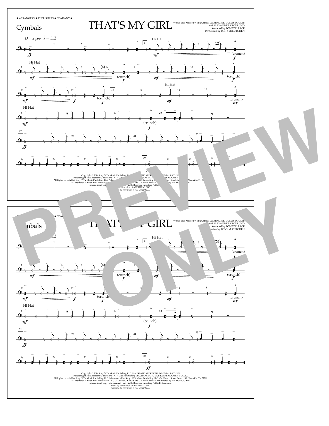 Download Tom Wallace That's My Girl - Cymbals Sheet Music and learn how to play Marching Band PDF digital score in minutes