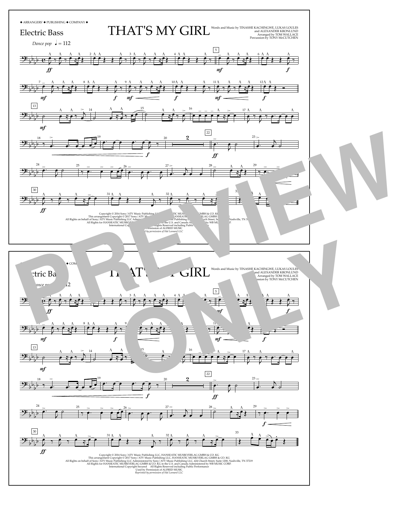 Download Tom Wallace That's My Girl - Electric Bass Sheet Music and learn how to play Marching Band PDF digital score in minutes