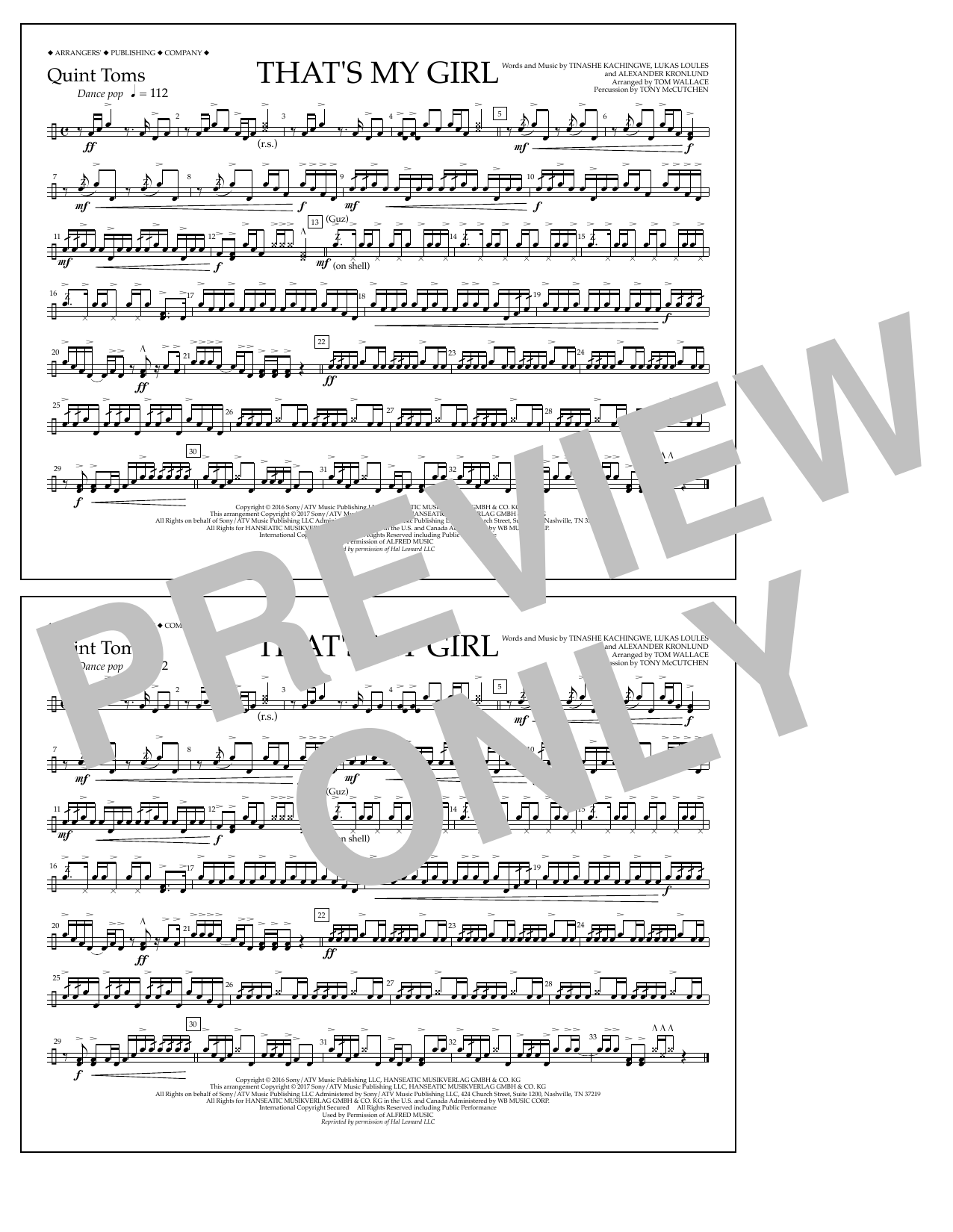 Download Tom Wallace That's My Girl - Quint-Toms Sheet Music and learn how to play Marching Band PDF digital score in minutes