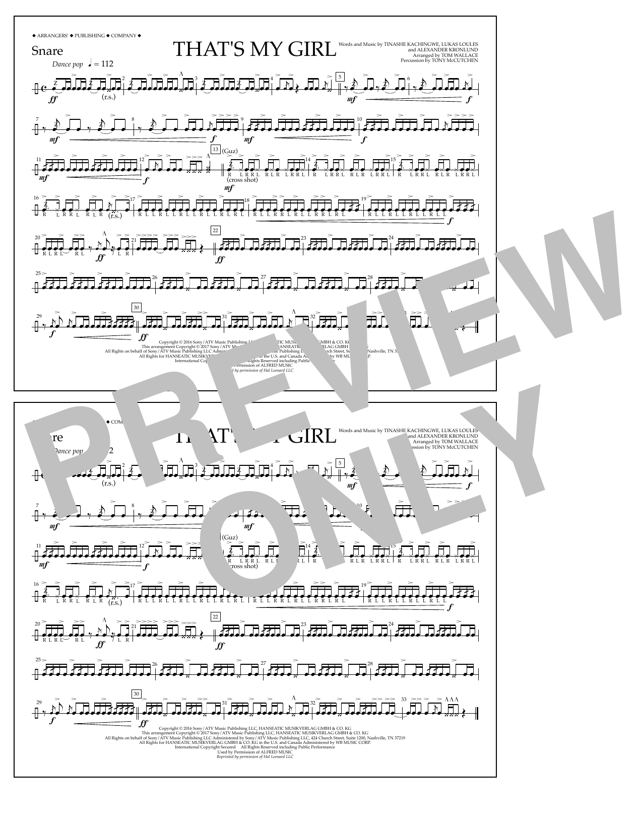 Download Tom Wallace That's My Girl - Snare Sheet Music and learn how to play Marching Band PDF digital score in minutes