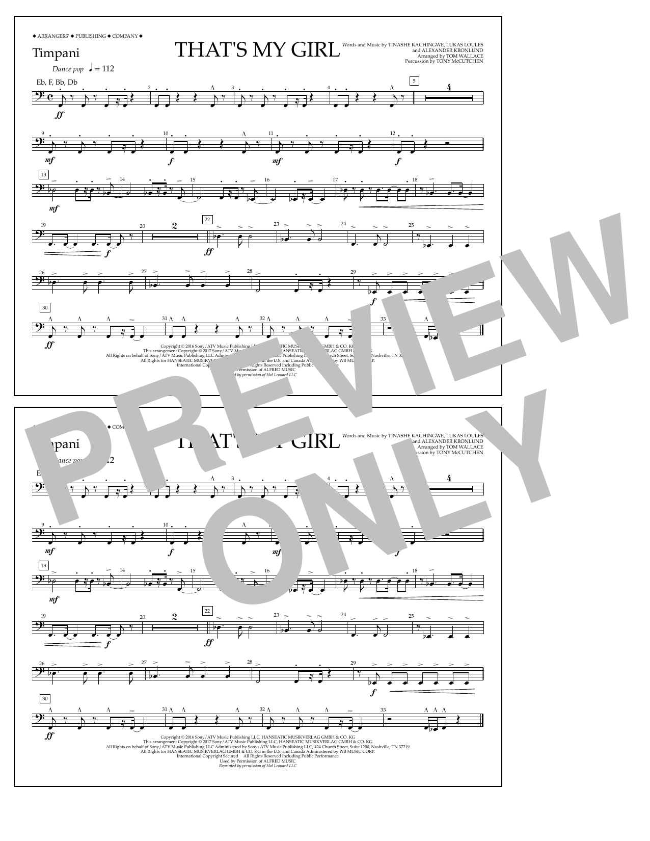 Download Tom Wallace That's My Girl - Timpani Sheet Music and learn how to play Marching Band PDF digital score in minutes