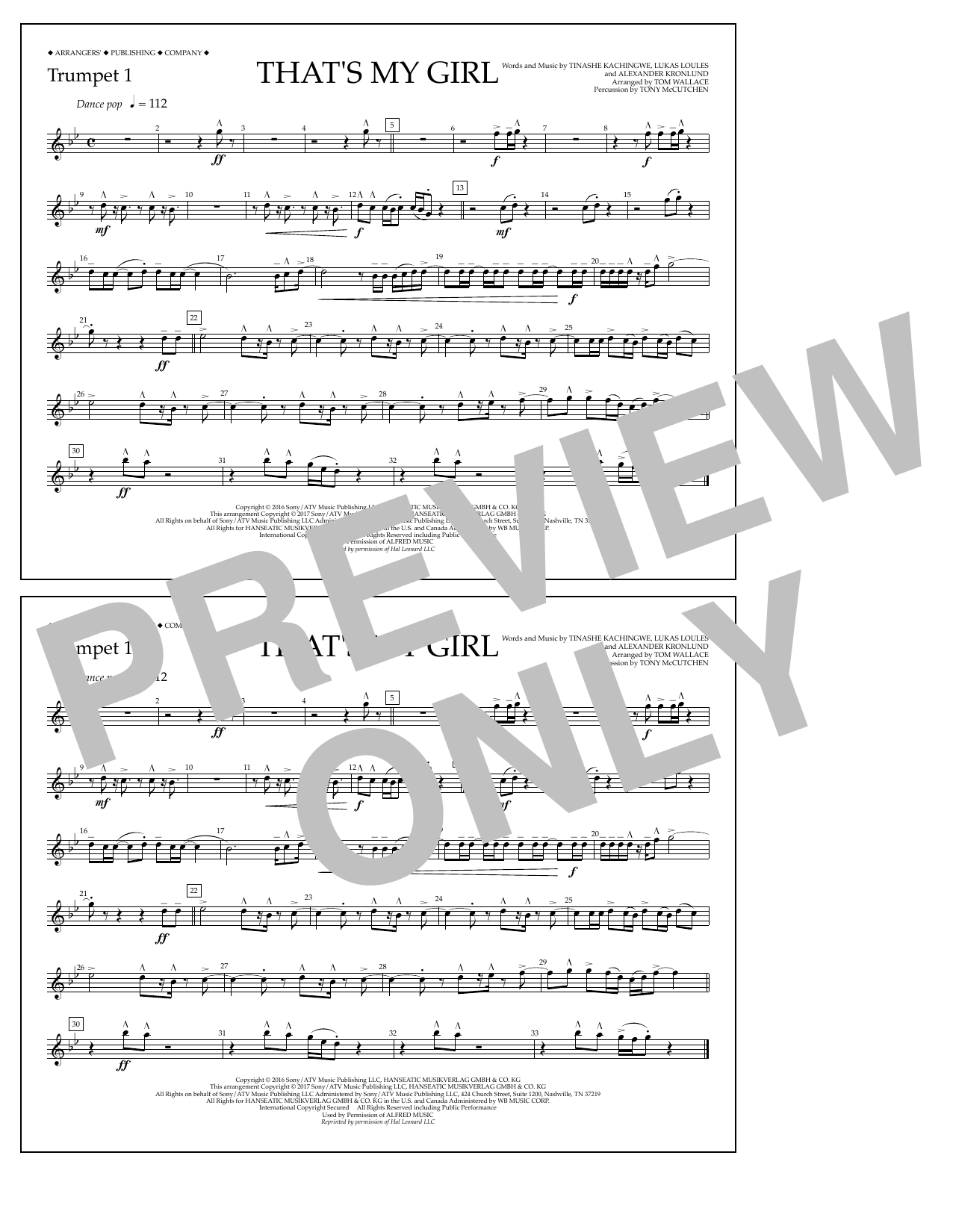 Download Tom Wallace That's My Girl - Trumpet 1 Sheet Music and learn how to play Marching Band PDF digital score in minutes
