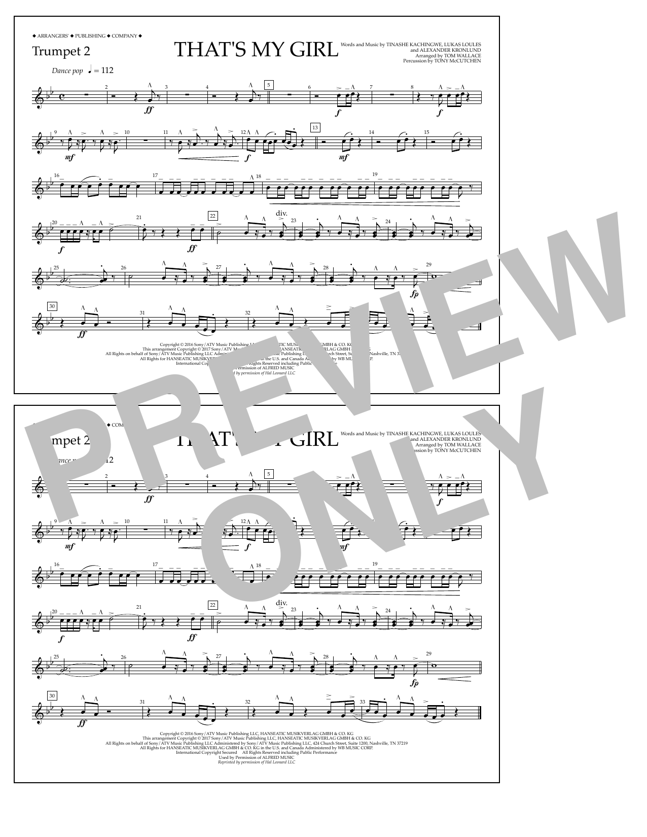 Download Tom Wallace That's My Girl - Trumpet 2 Sheet Music and learn how to play Marching Band PDF digital score in minutes