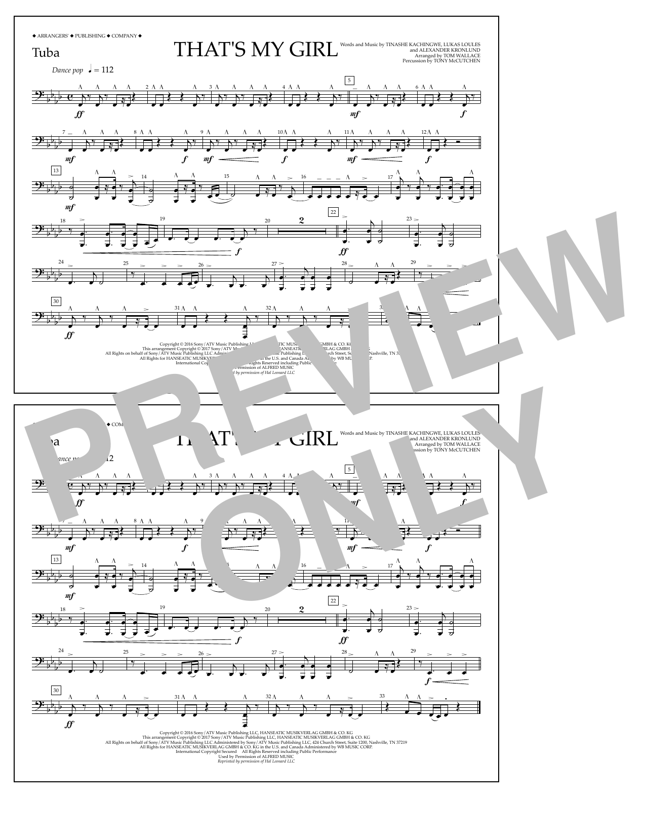 Download Tom Wallace That's My Girl - Tuba Sheet Music and learn how to play Marching Band PDF digital score in minutes