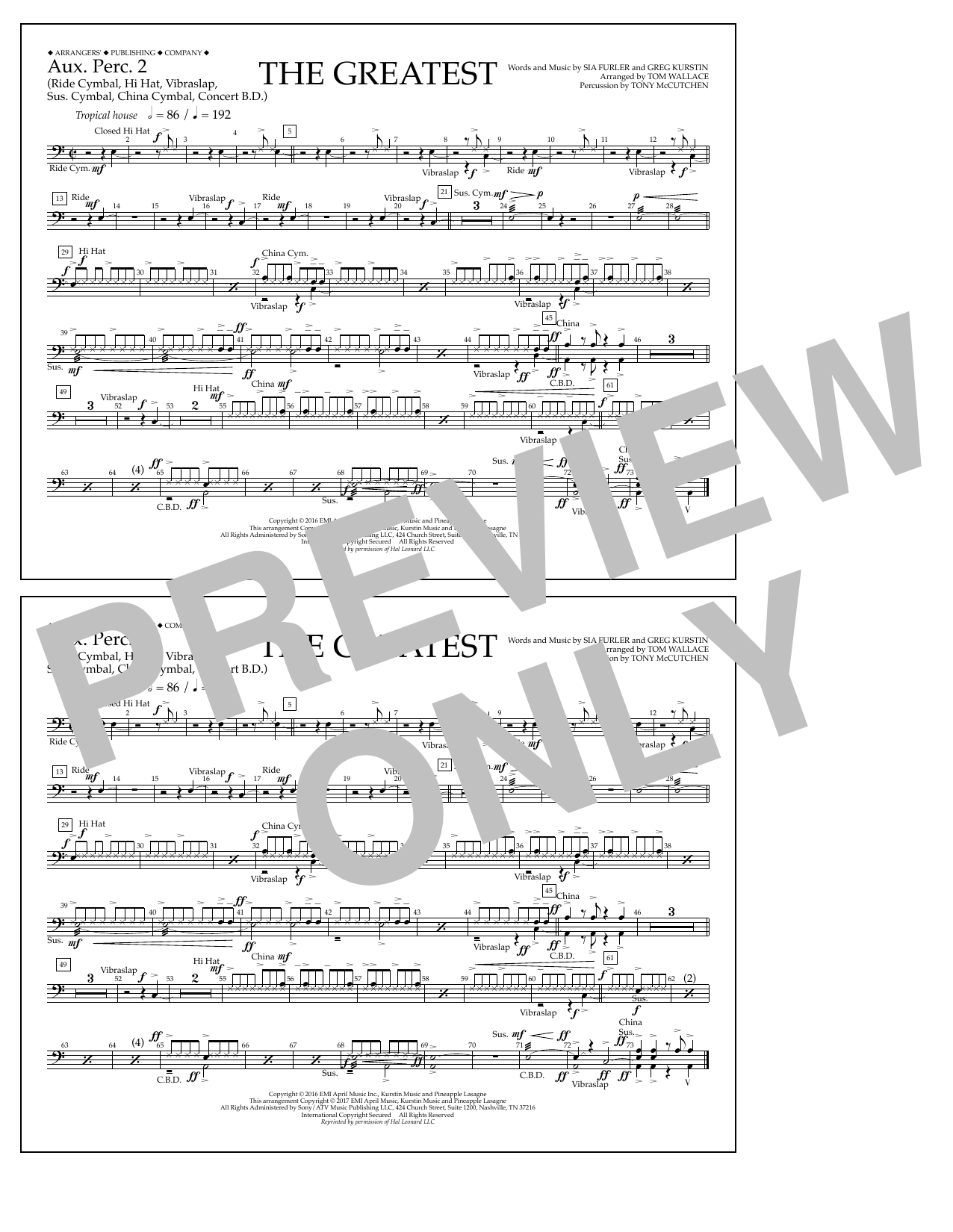 Download Tom Wallace The Greatest - Aux. Perc. 2 Sheet Music and learn how to play Marching Band PDF digital score in minutes