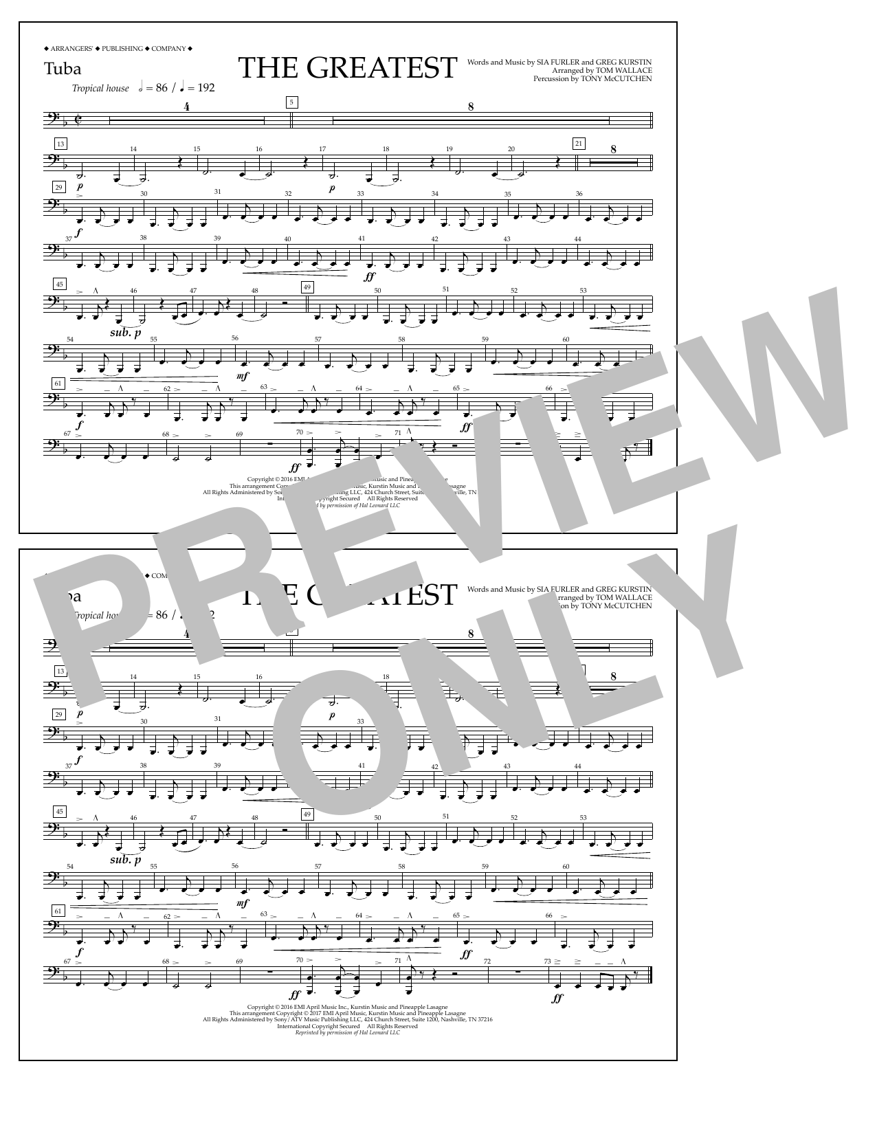 Download Tom Wallace The Greatest - Tuba Sheet Music and learn how to play Marching Band PDF digital score in minutes