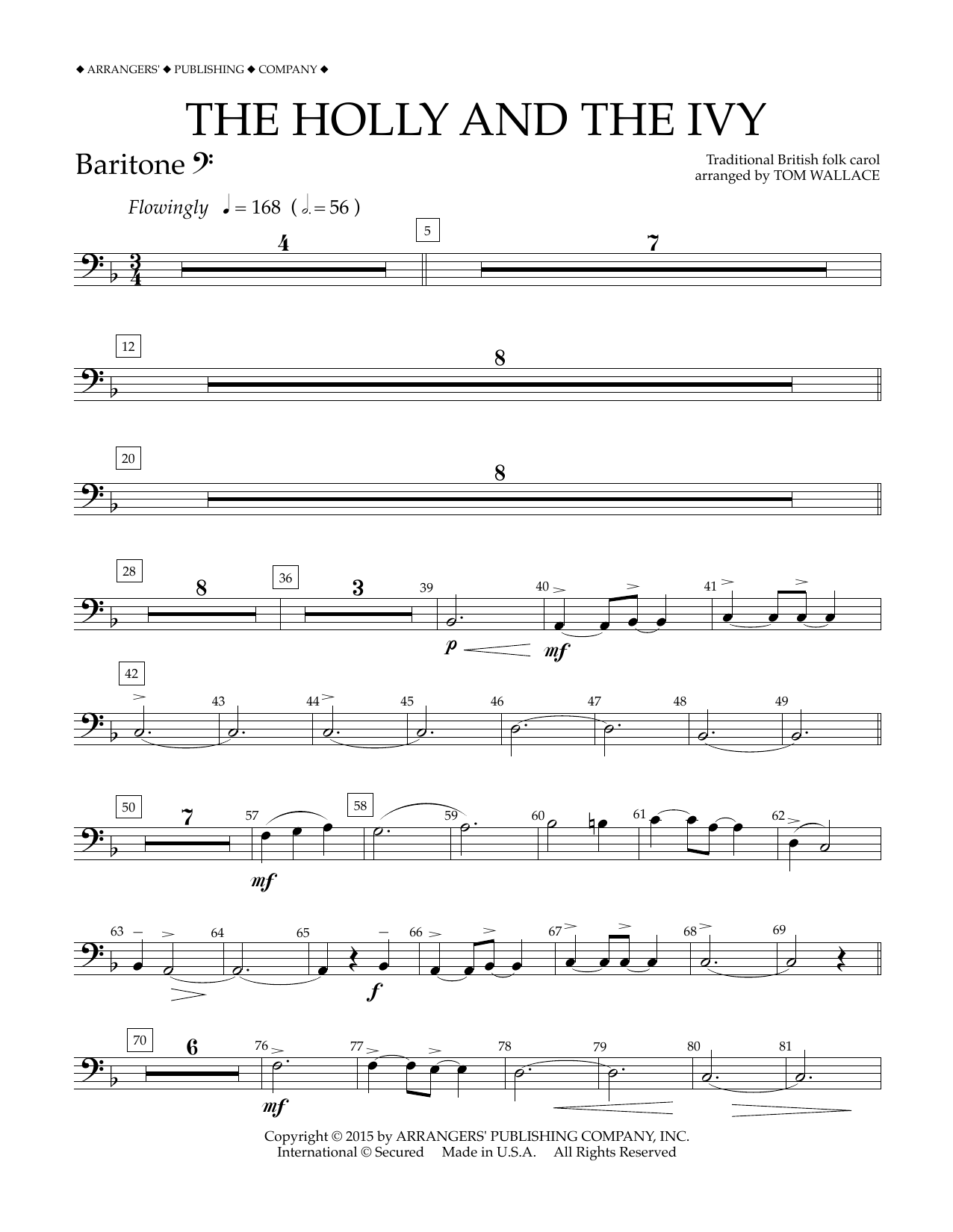 Download Tom Wallace The Holly and the Ivy - Baritone B.C. Sheet Music and learn how to play Concert Band PDF digital score in minutes