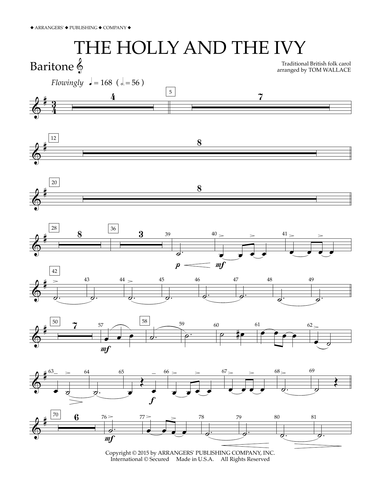 Download Tom Wallace The Holly and the Ivy - Baritone T.C. Sheet Music and learn how to play Concert Band PDF digital score in minutes