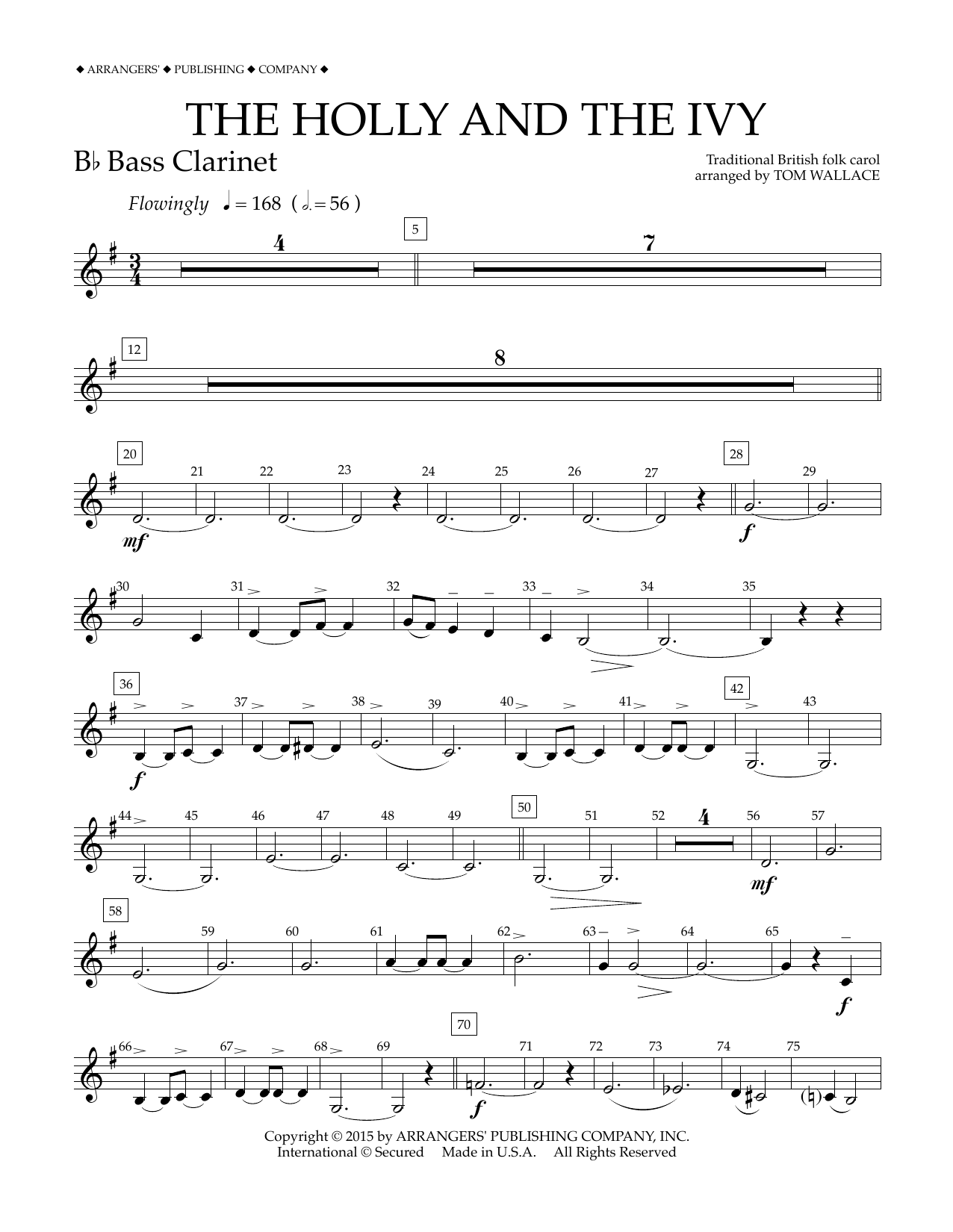 Download Tom Wallace The Holly and the Ivy - Bb Bass Clarinet Sheet Music and learn how to play Concert Band PDF digital score in minutes