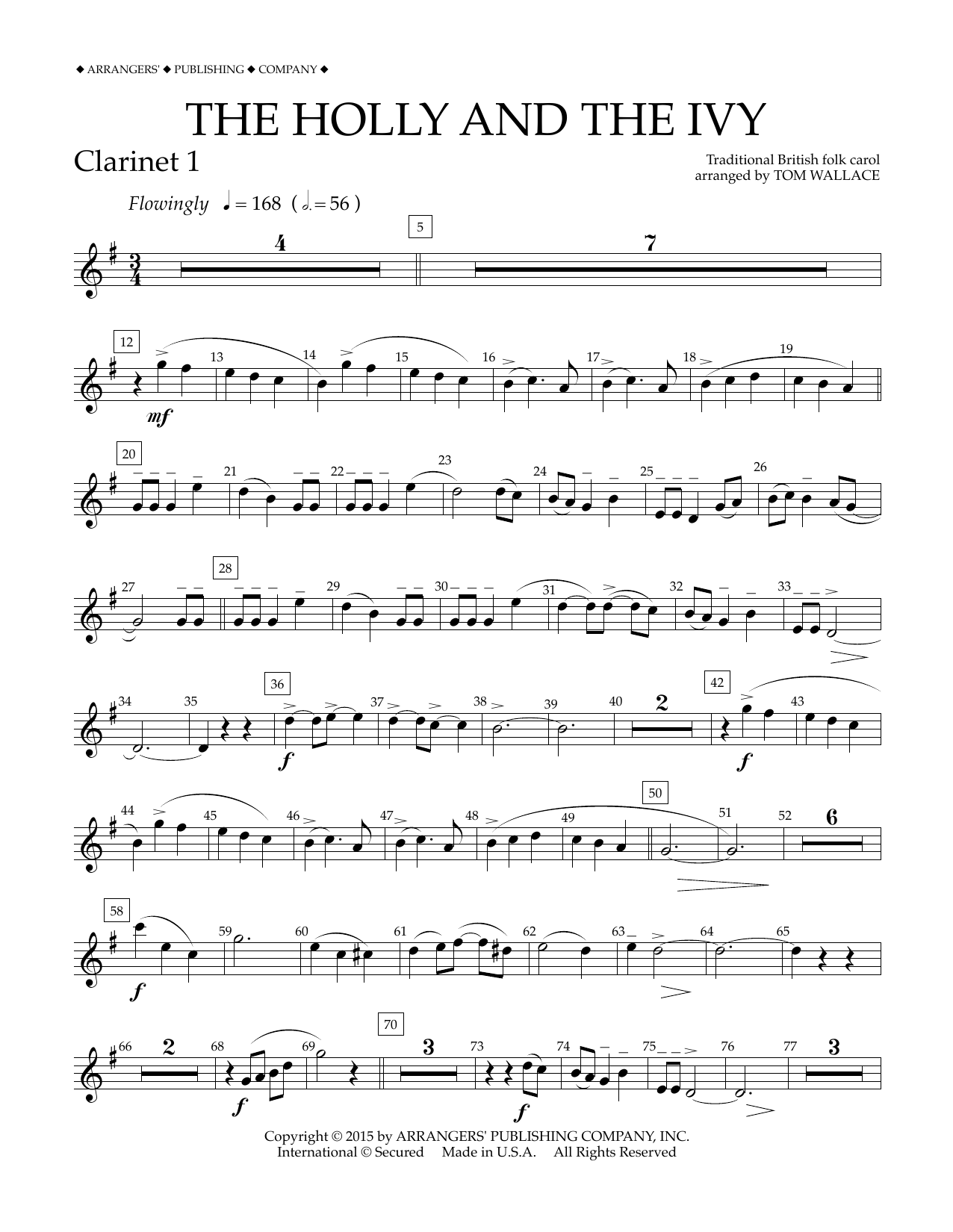 Download Tom Wallace The Holly and the Ivy - Bb Clarinet 1 Sheet Music and learn how to play Concert Band PDF digital score in minutes