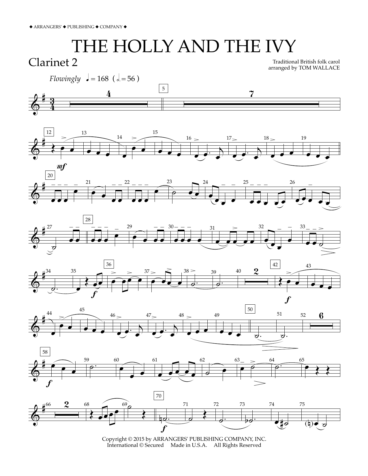 Download Tom Wallace The Holly and the Ivy - Bb Clarinet 2 Sheet Music and learn how to play Concert Band PDF digital score in minutes