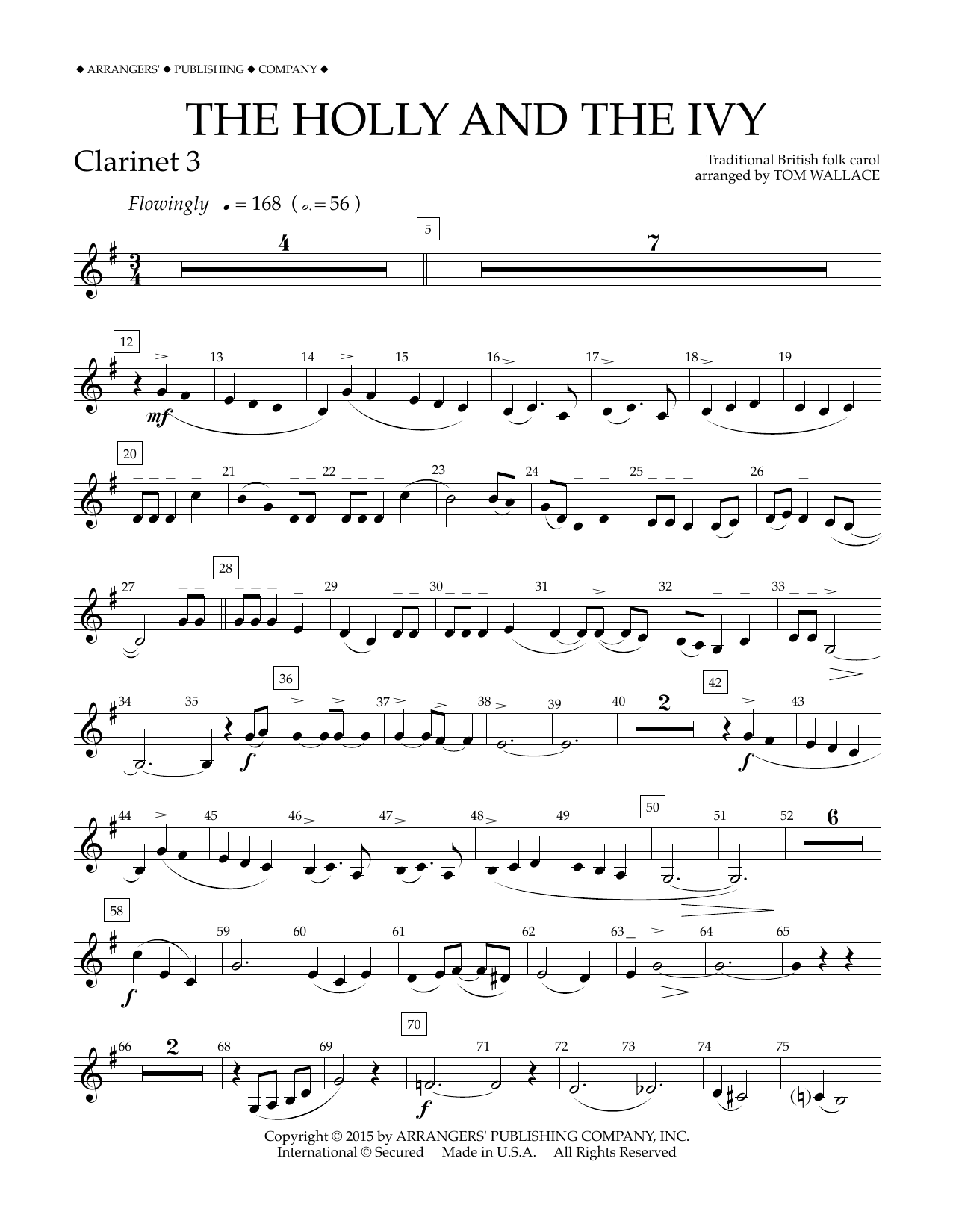 Download Tom Wallace The Holly and the Ivy - Bb Clarinet 3 Sheet Music and learn how to play Concert Band PDF digital score in minutes