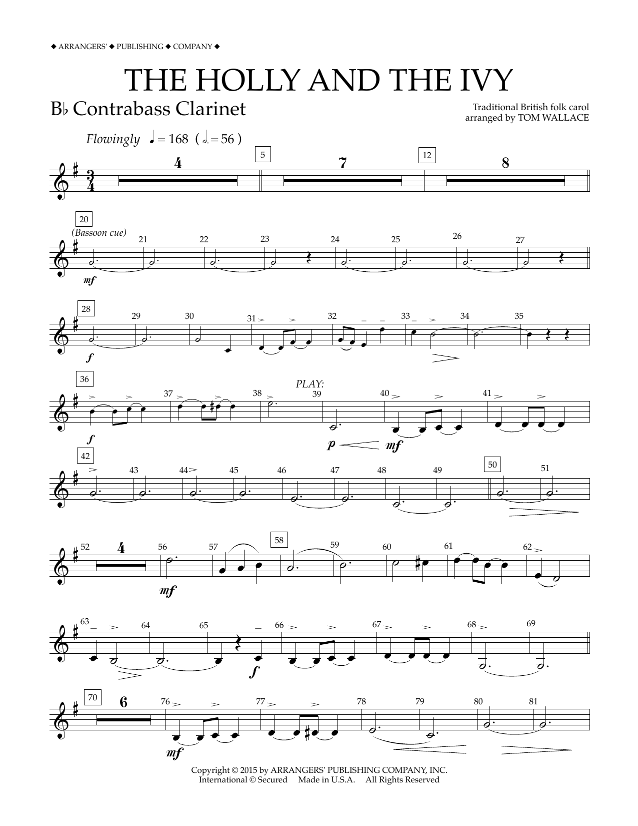 Download Tom Wallace The Holly and the Ivy - Bb Contrabass Clarinet Sheet Music and learn how to play Concert Band PDF digital score in minutes