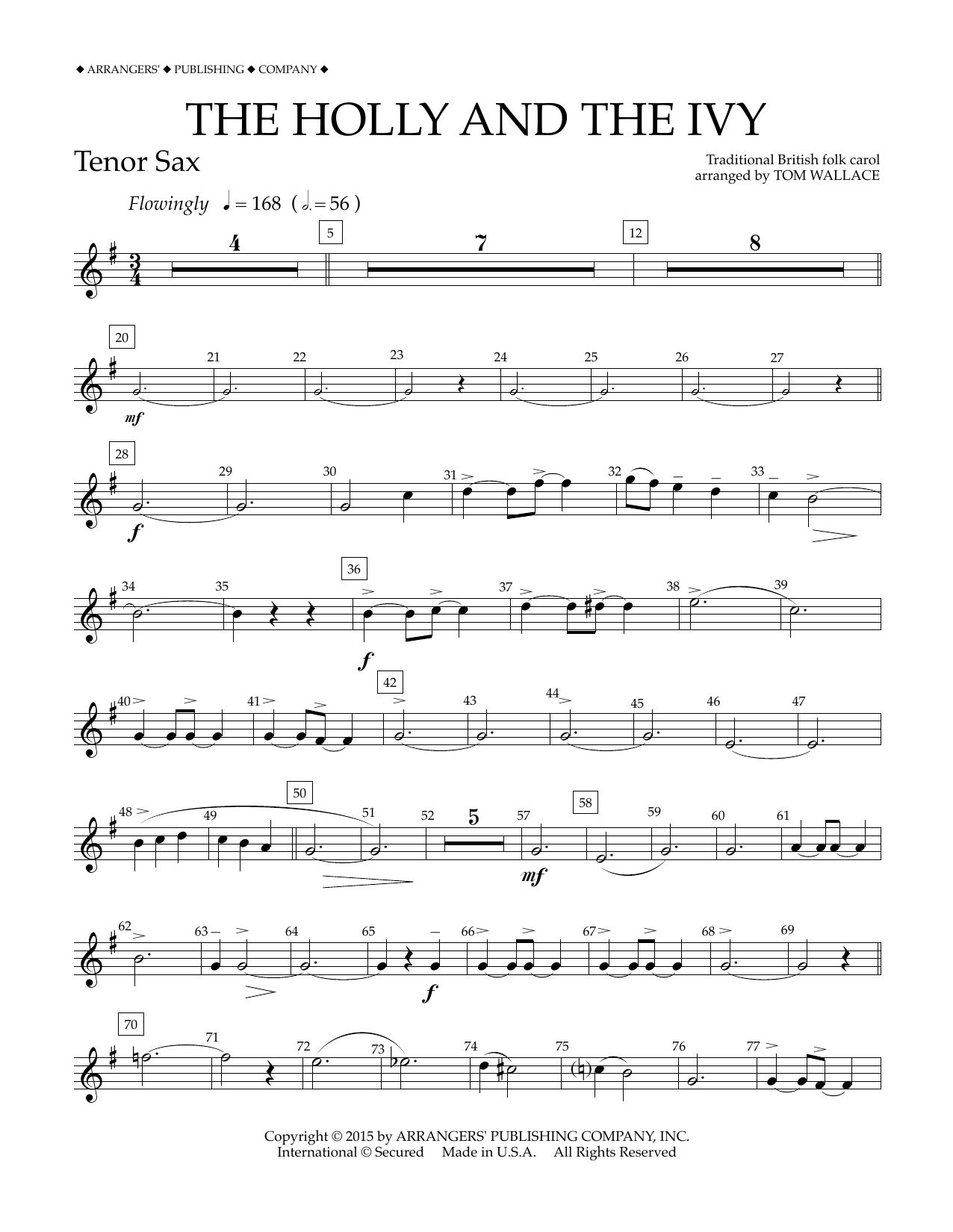 Download Tom Wallace The Holly and the Ivy - Bb Tenor Saxophone Sheet Music and learn how to play Concert Band PDF digital score in minutes