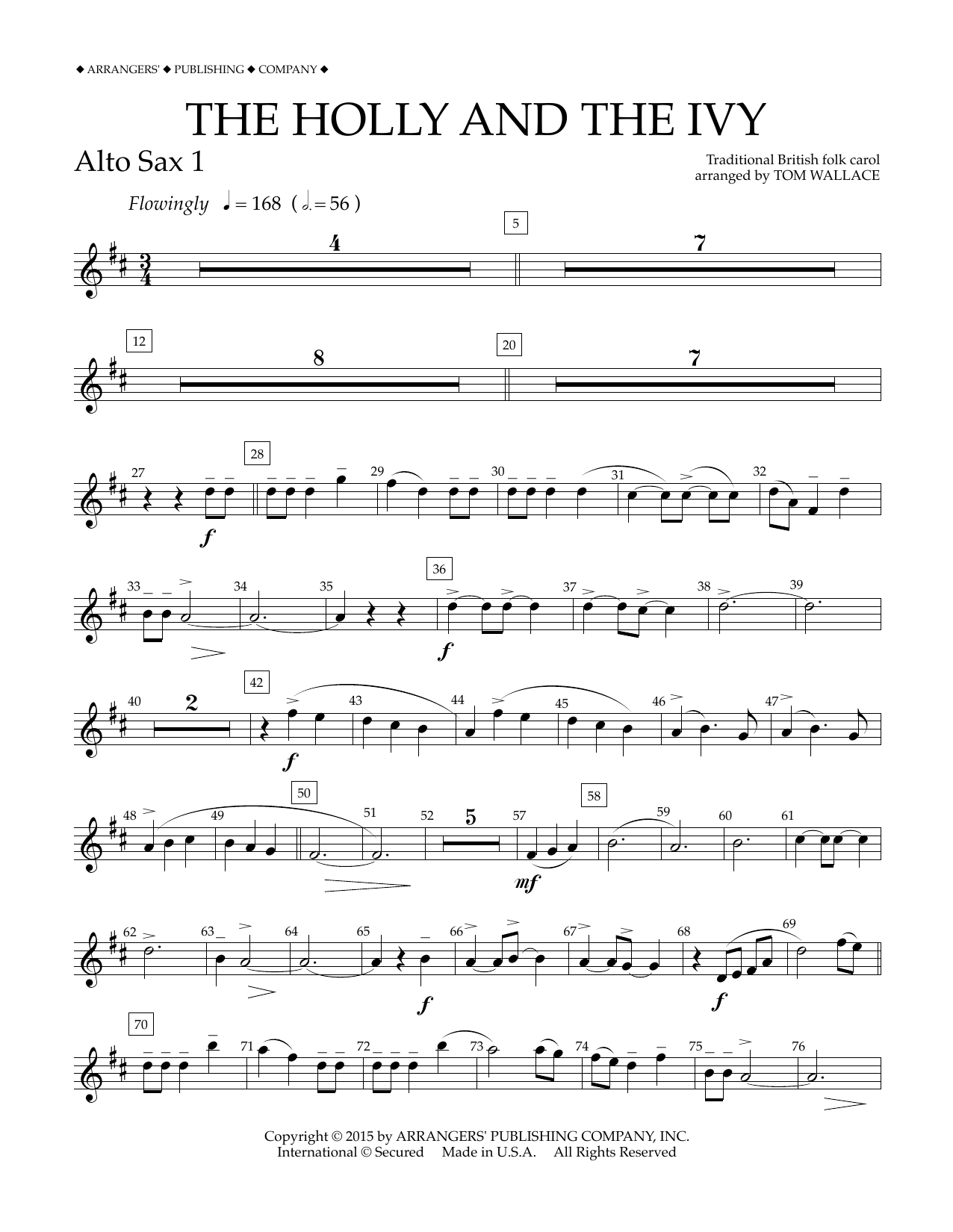 Download Tom Wallace The Holly and the Ivy - Eb Alto Saxophone 1 Sheet Music and learn how to play Concert Band PDF digital score in minutes