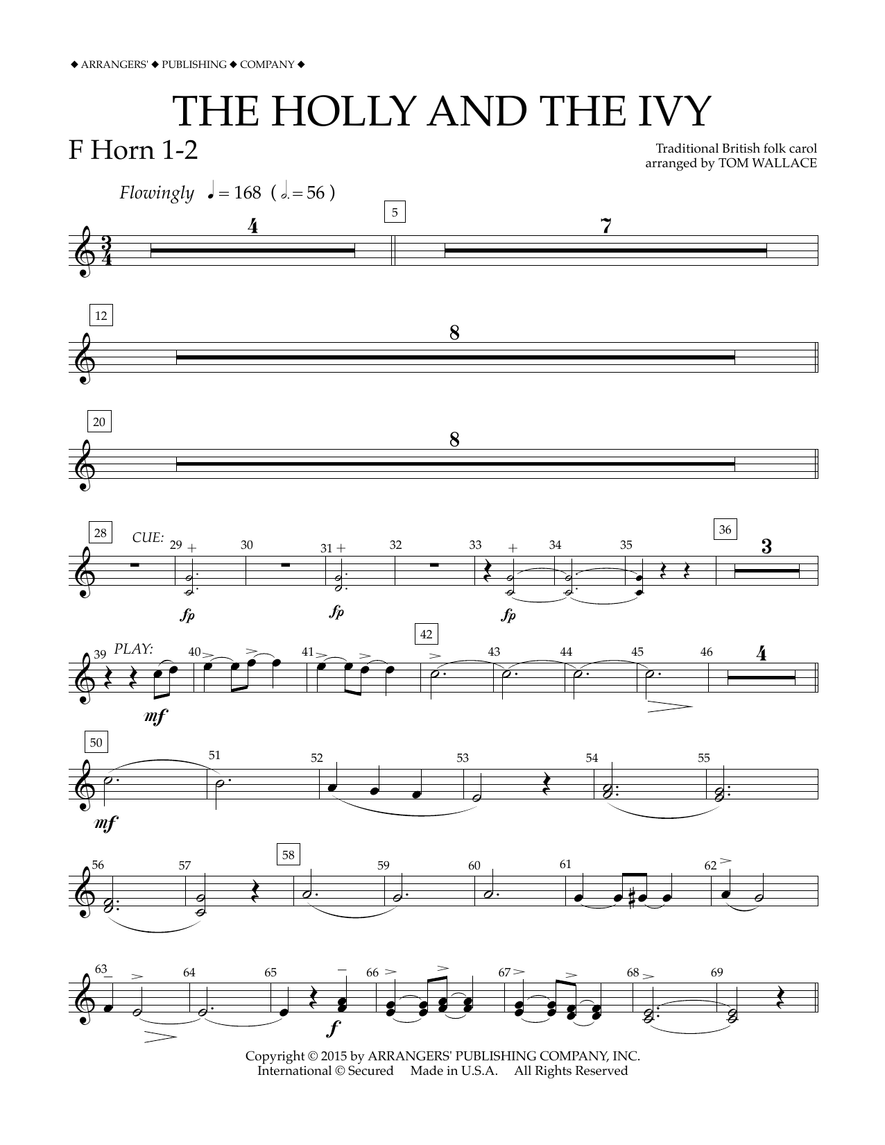 Download Tom Wallace The Holly and the Ivy - F Horn 1-2 Sheet Music and learn how to play Concert Band PDF digital score in minutes