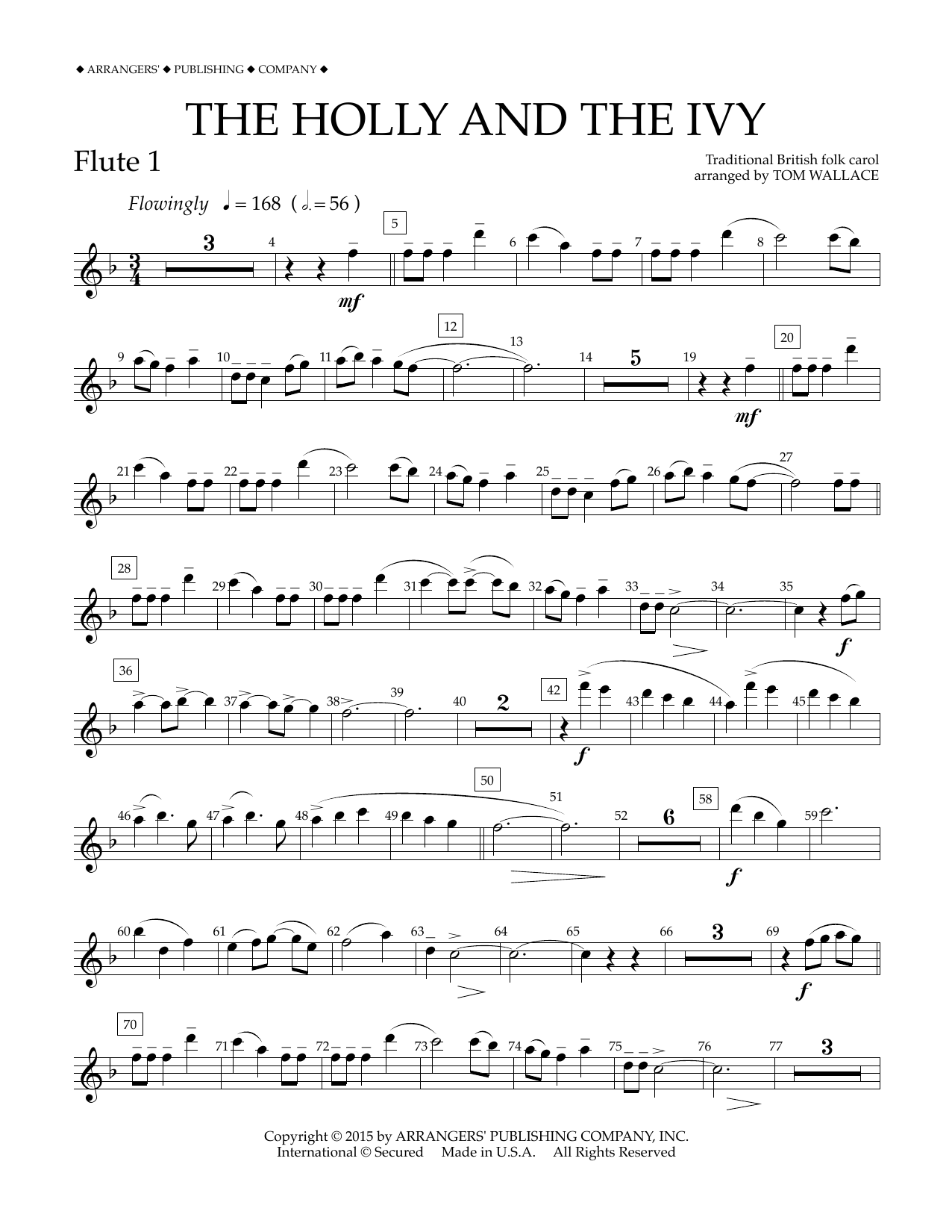 Download Tom Wallace The Holly and the Ivy - Flute 1 Sheet Music and learn how to play Concert Band PDF digital score in minutes