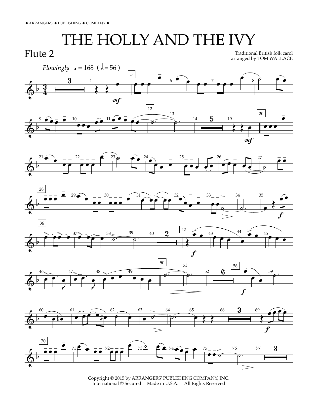 Download Tom Wallace The Holly and the Ivy - Flute 2 Sheet Music and learn how to play Concert Band PDF digital score in minutes