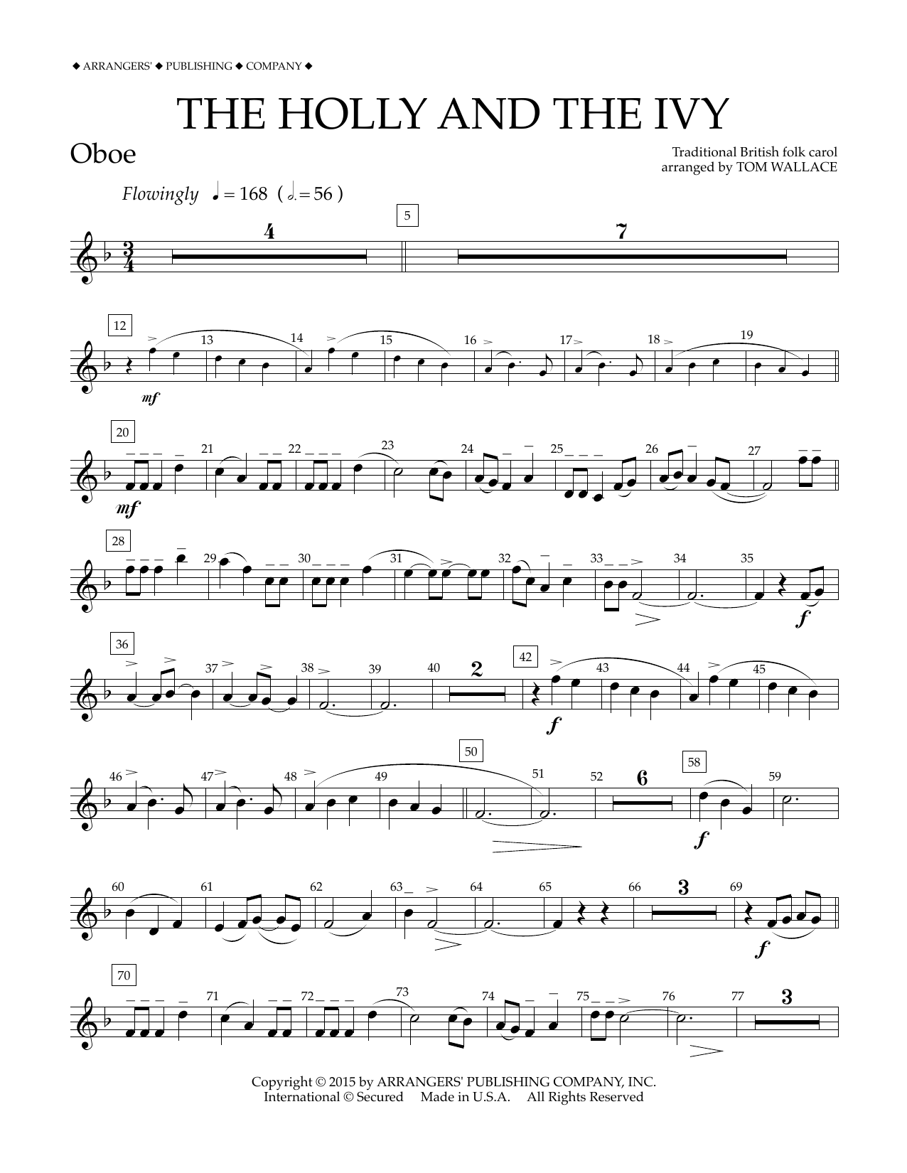 Download Tom Wallace The Holly and the Ivy - Oboe Sheet Music and learn how to play Concert Band PDF digital score in minutes