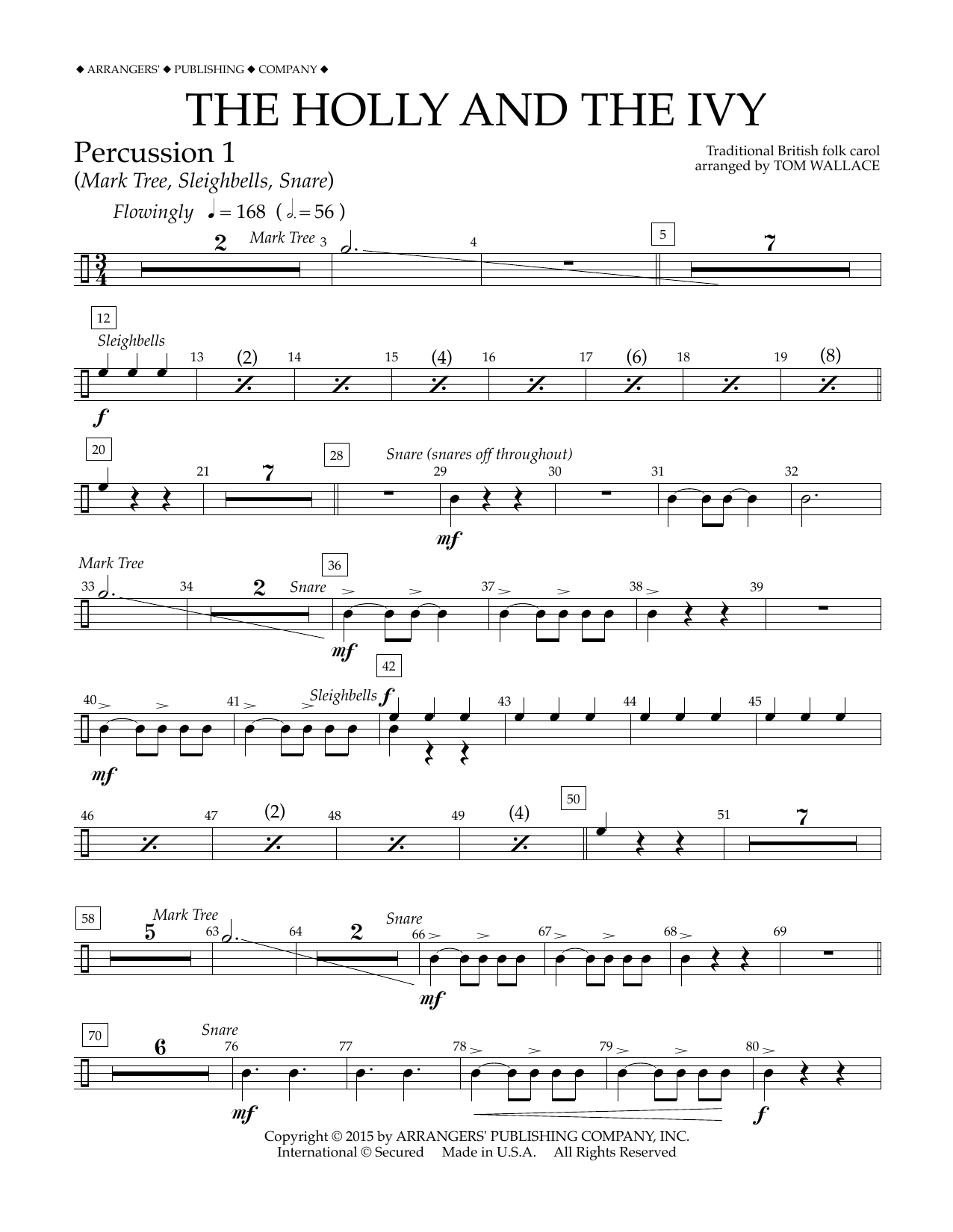 Download Tom Wallace The Holly and the Ivy - Percussion 1 Sheet Music and learn how to play Concert Band PDF digital score in minutes