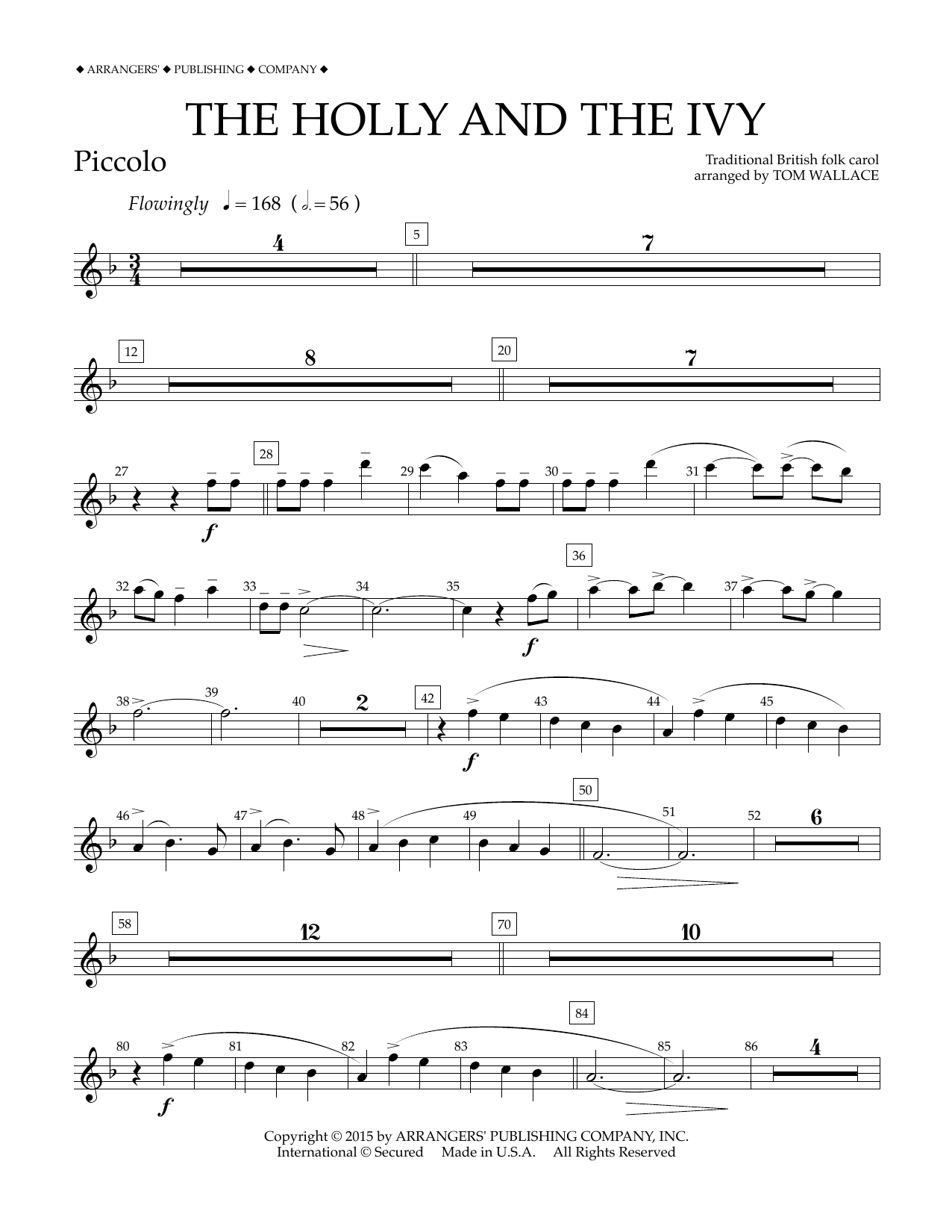 Download Tom Wallace The Holly and the Ivy - Piccolo Sheet Music and learn how to play Concert Band PDF digital score in minutes