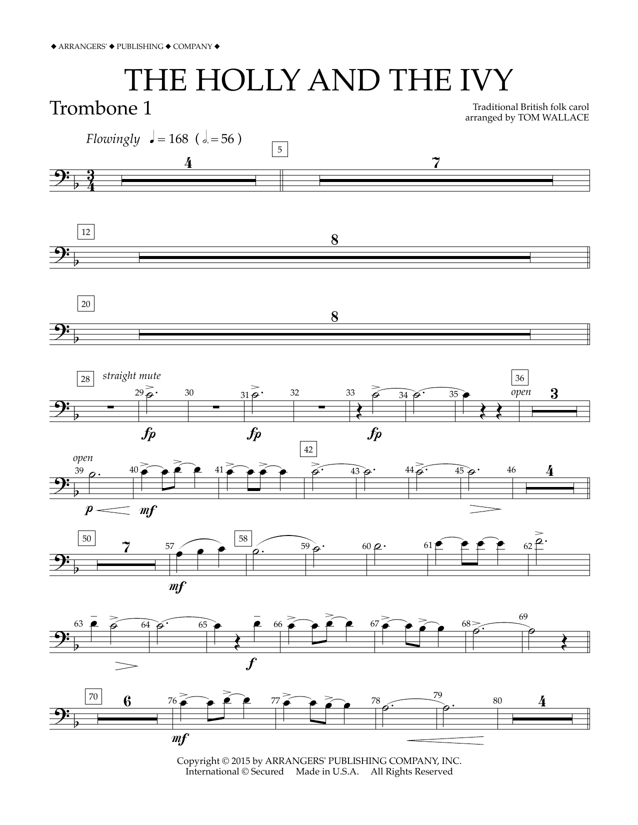 Download Tom Wallace The Holly and the Ivy - Trombone 1 Sheet Music and learn how to play Concert Band PDF digital score in minutes