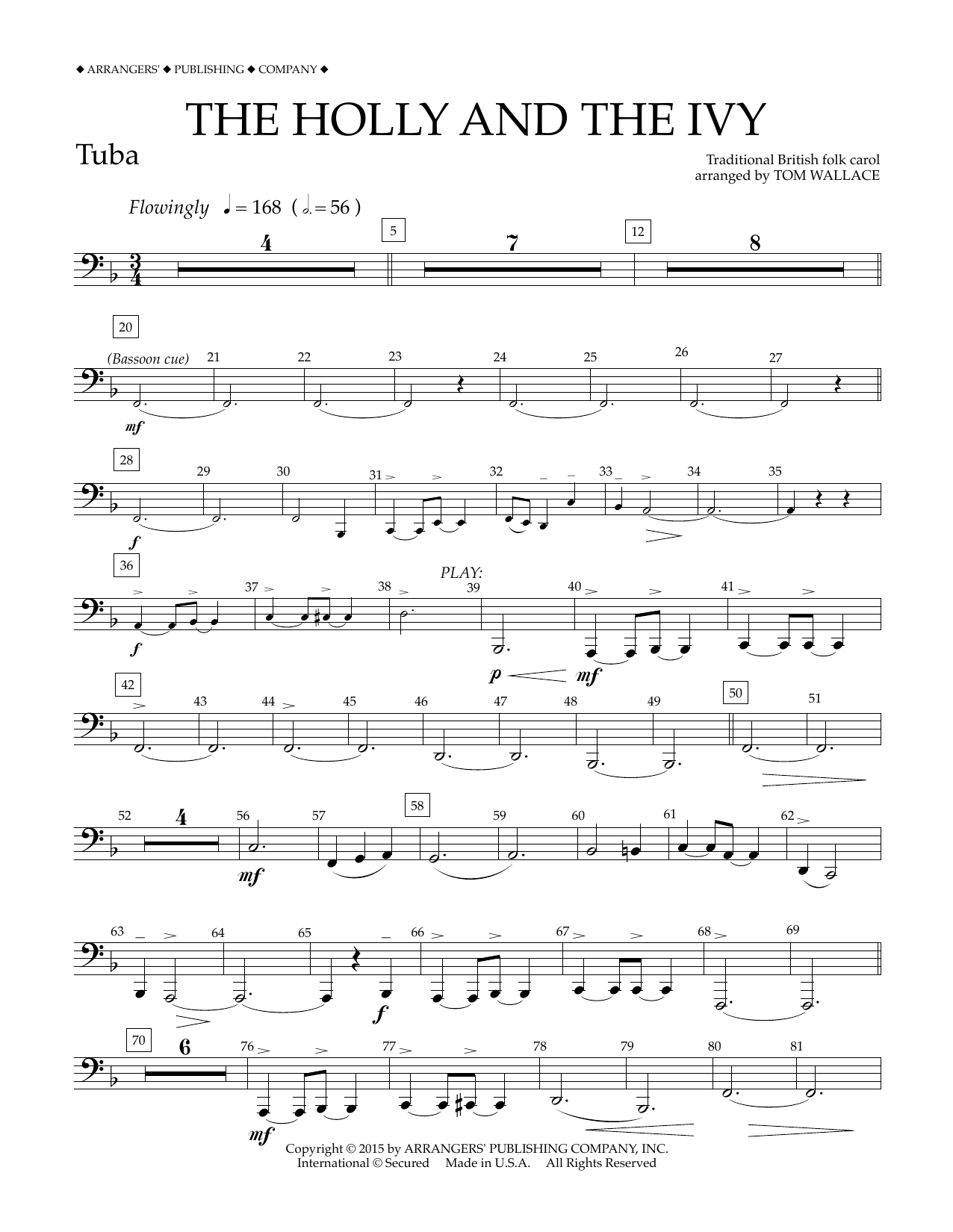 Download Tom Wallace The Holly and the Ivy - Tuba Sheet Music and learn how to play Concert Band PDF digital score in minutes