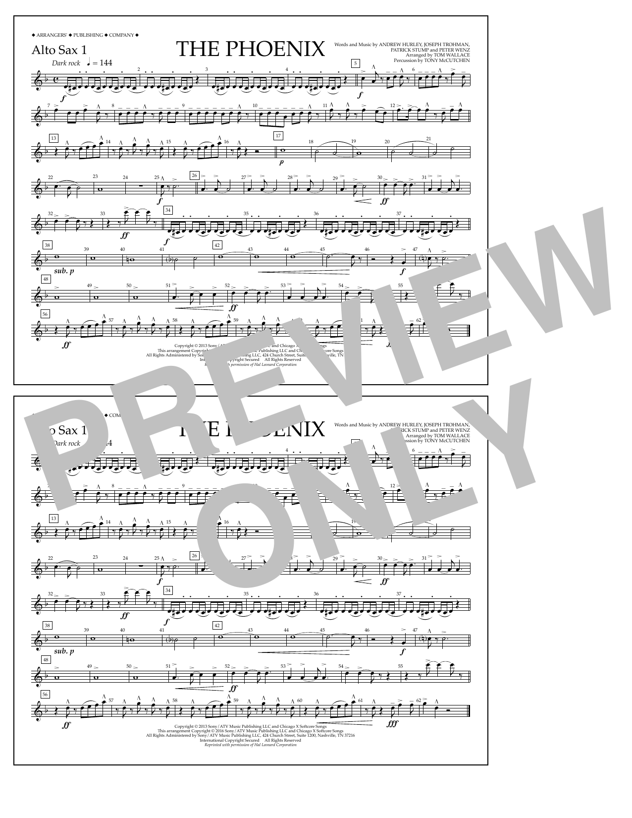Download Tom Wallace The Phoenix - Alto Sax 1 Sheet Music and learn how to play Marching Band PDF digital score in minutes