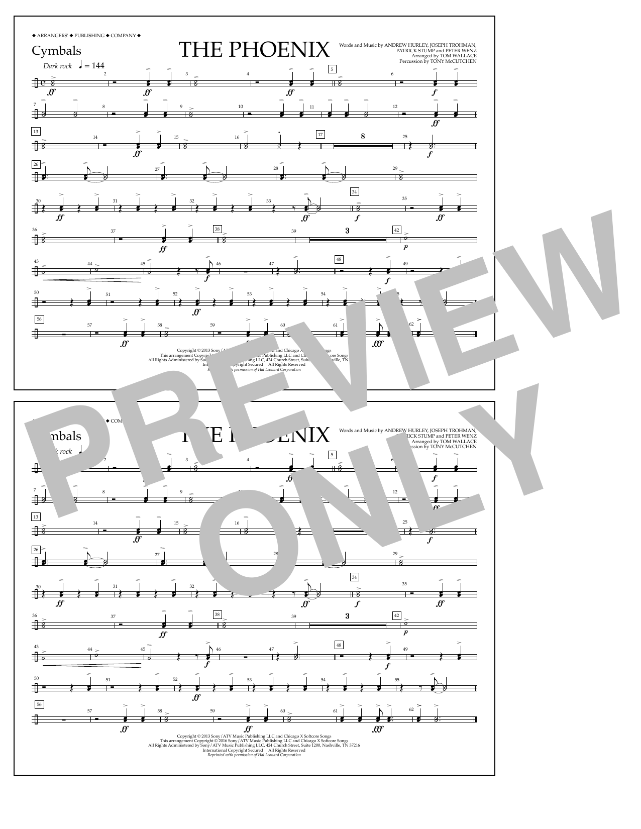 Download Tom Wallace The Phoenix - Cymbals Sheet Music and learn how to play Marching Band PDF digital score in minutes